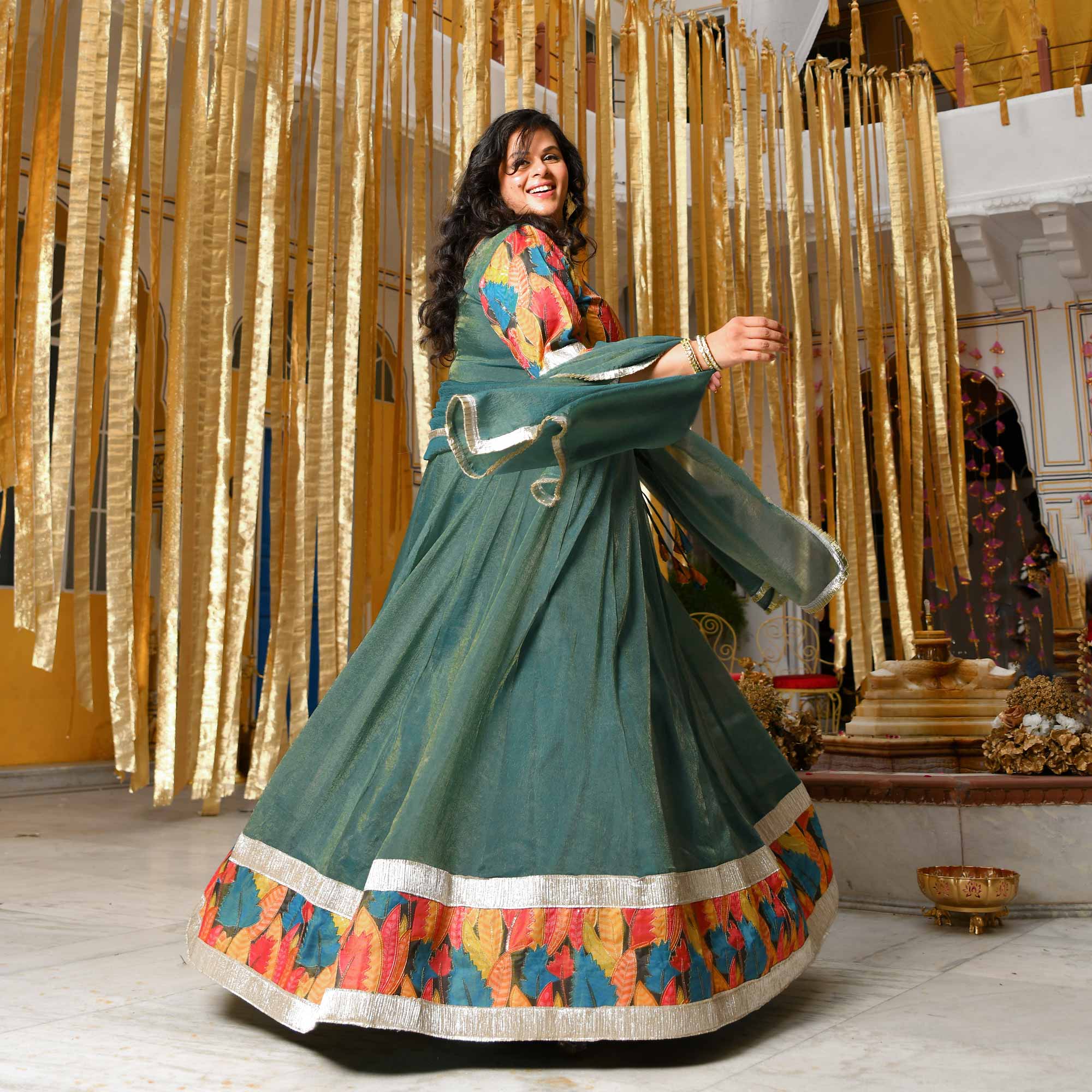 Forest Dew-Sage green Tissue Silk Anarkali