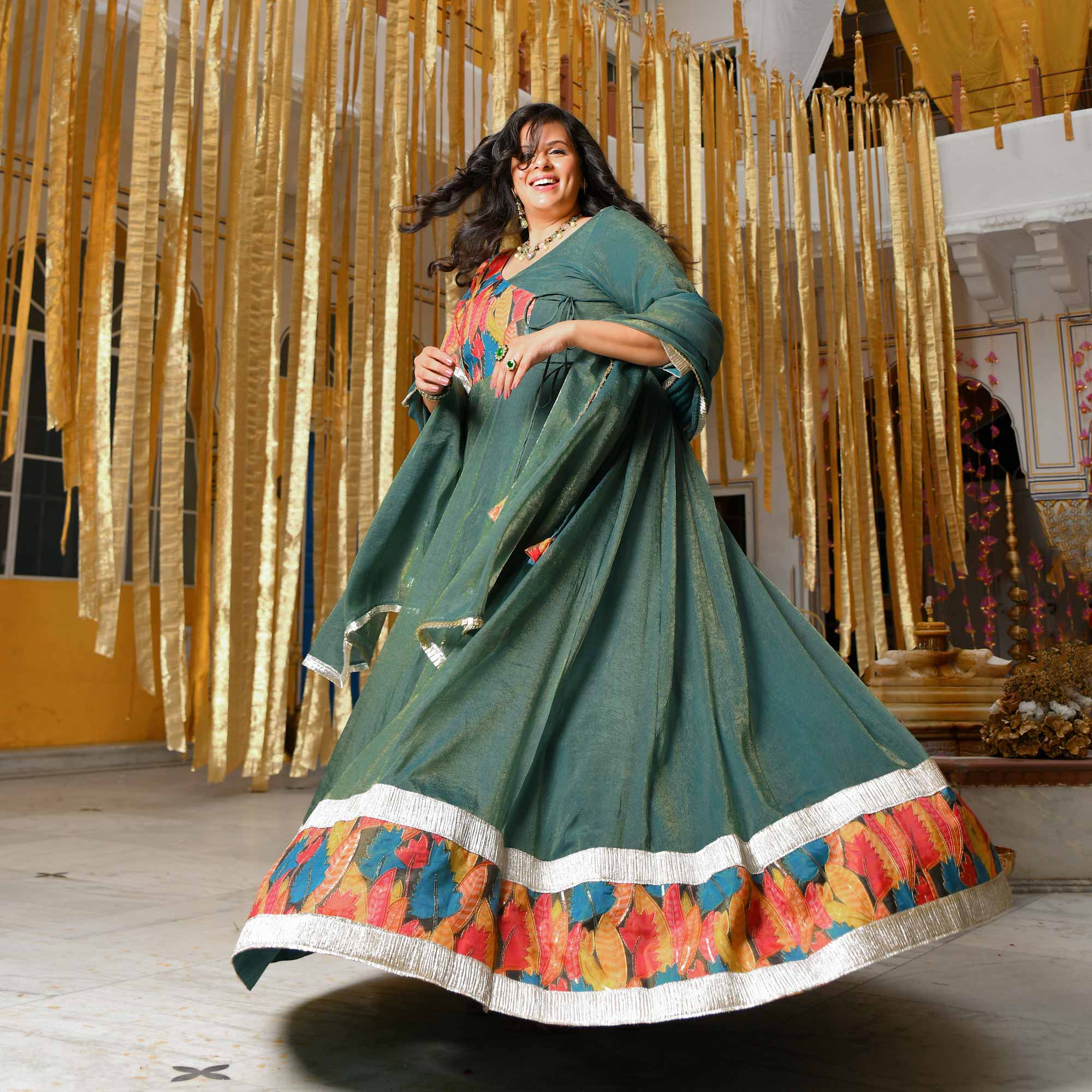 Forest Dew-Sage green Tissue Silk Anarkali