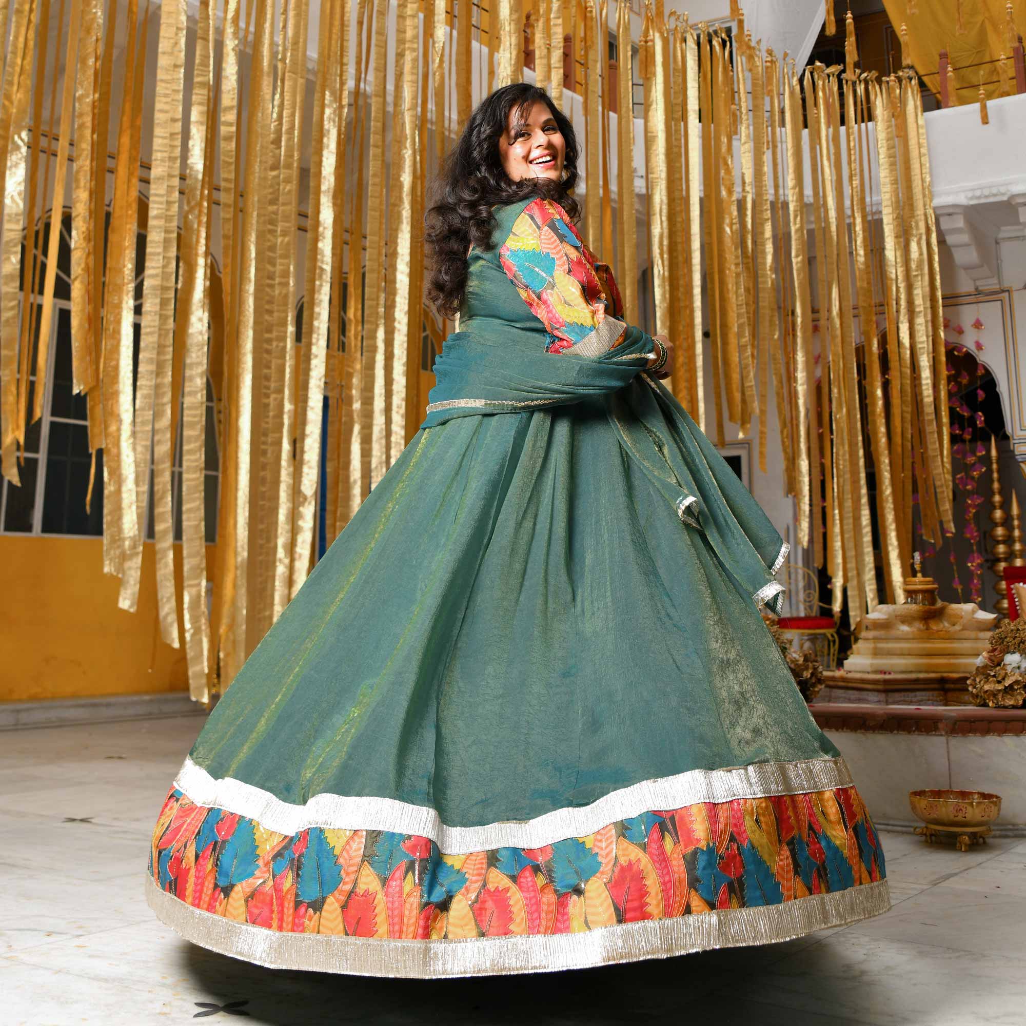 Forest Dew-Sage green Tissue Silk Anarkali