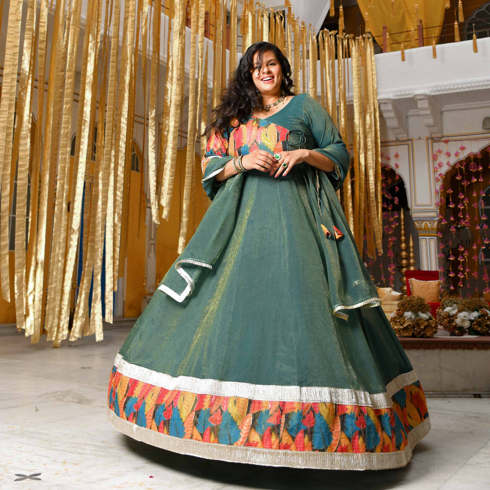 Forest Dew-Sage green Tissue Silk Anarkali