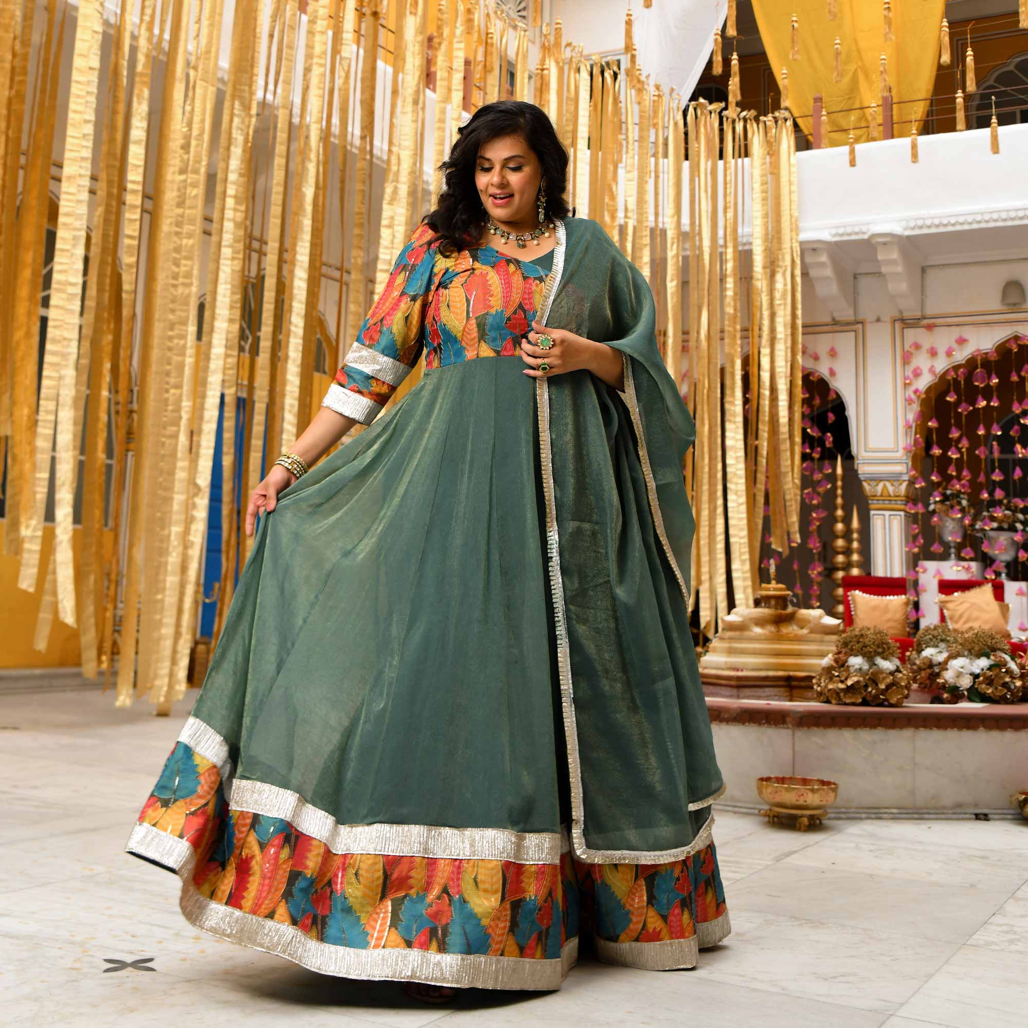 Forest Dew-Sage green Tissue Silk Anarkali