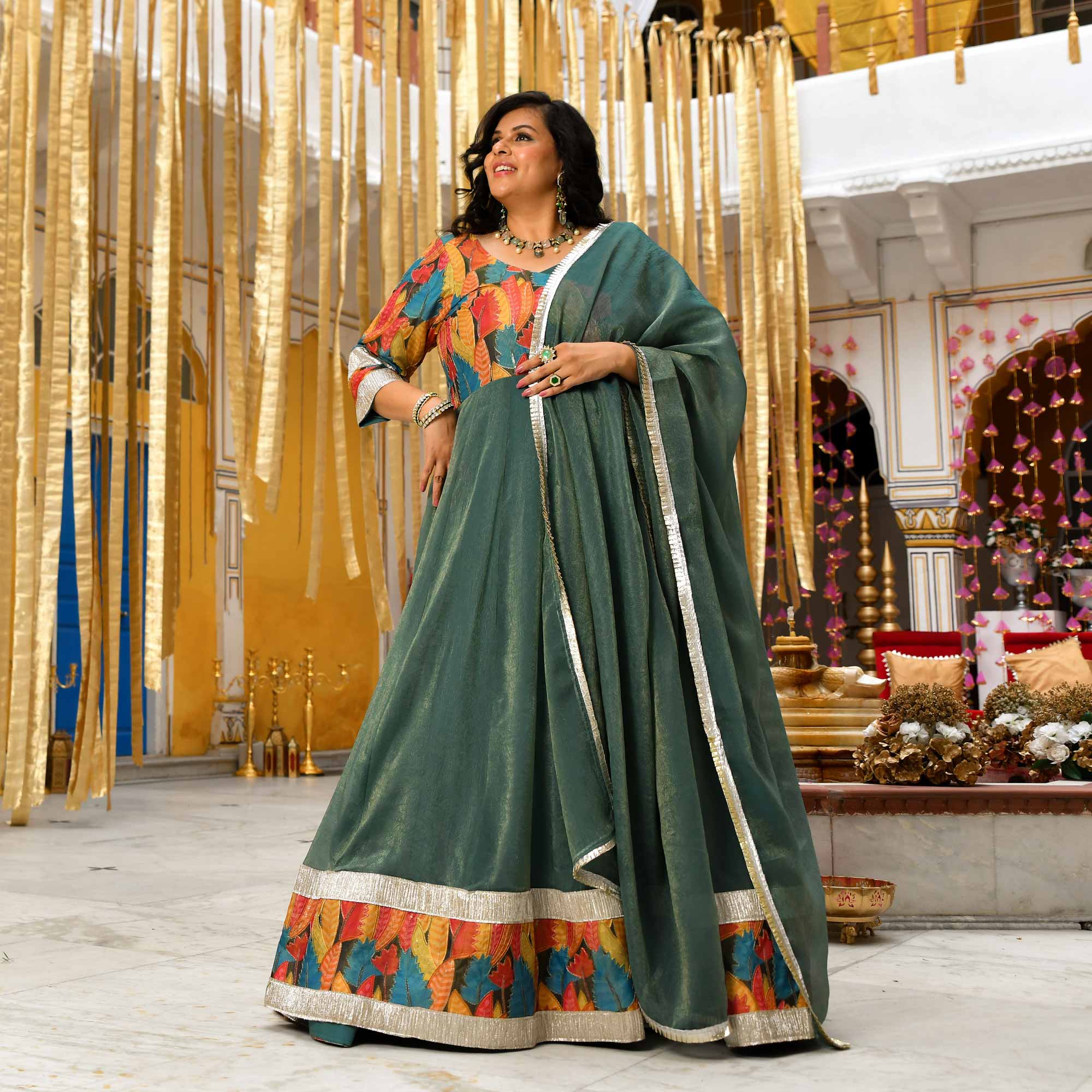 Forest Dew-Sage green Tissue Silk Anarkali