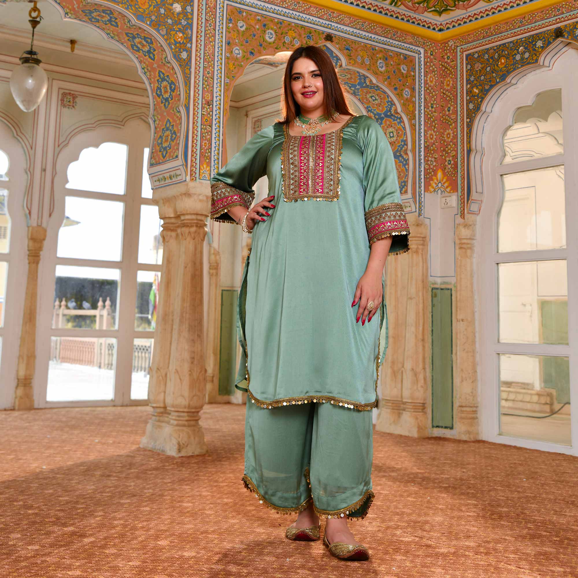 Banjara Sitara- Sea Green Silk Embroidered Suit Set