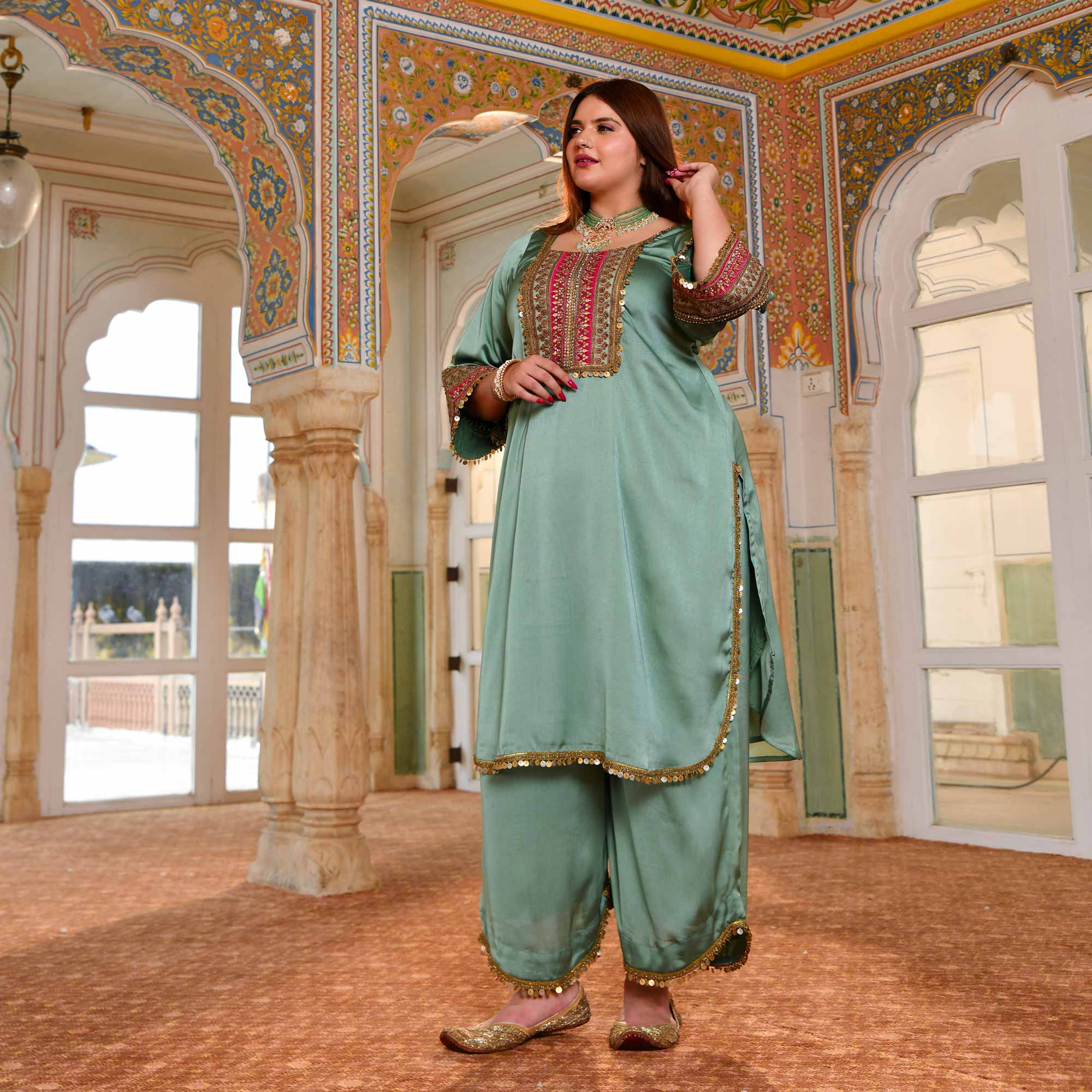 Banjara Sitara- Sea Green Silk Embroidered Suit Set