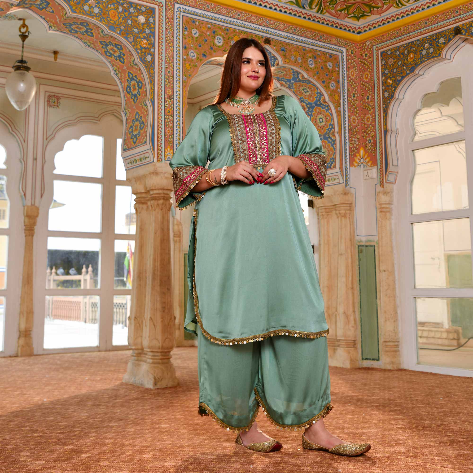 Banjara Sitara- Sea Green Silk Embroidered Suit Set