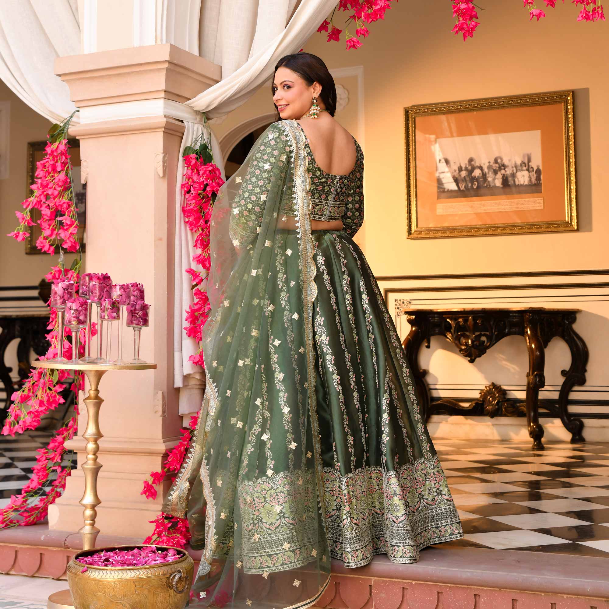 Shyama - Greenish Teal Fusion Lehenga Set