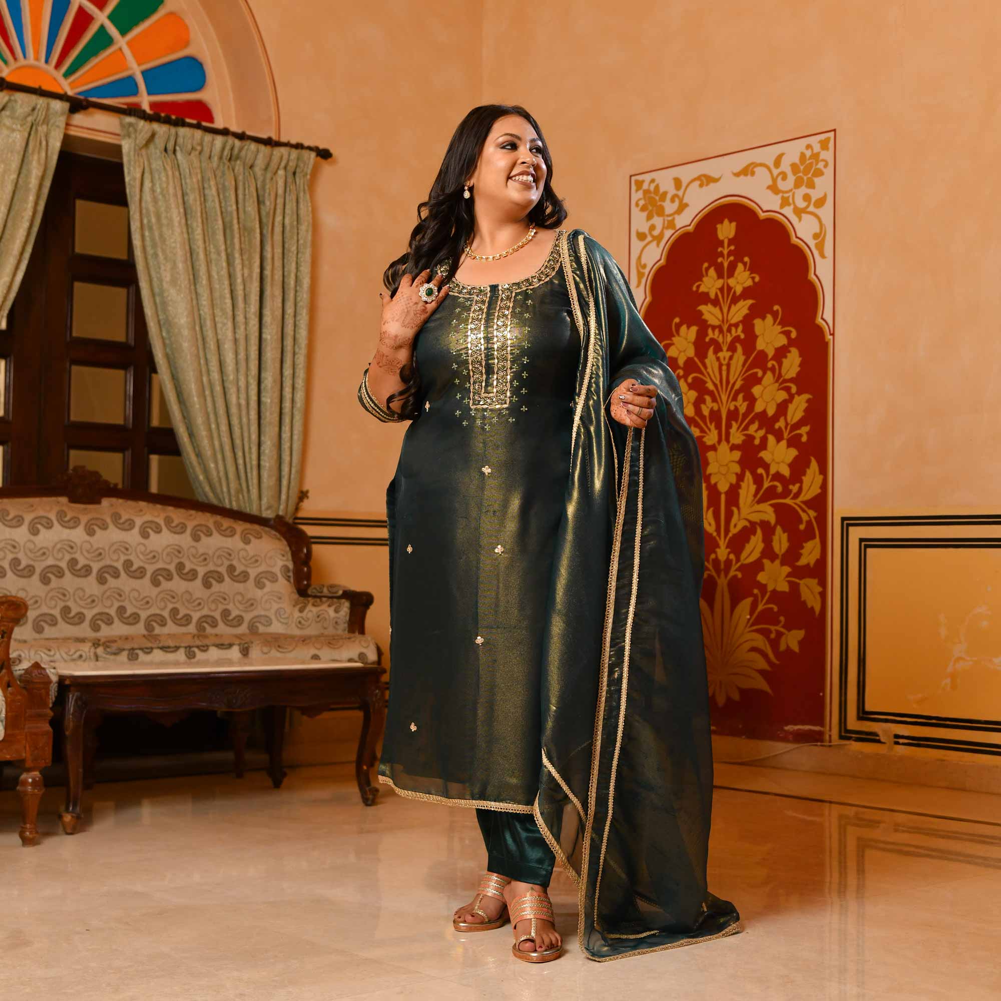 Moss Mystique Tissue Gota Patti Handwork Suit Set