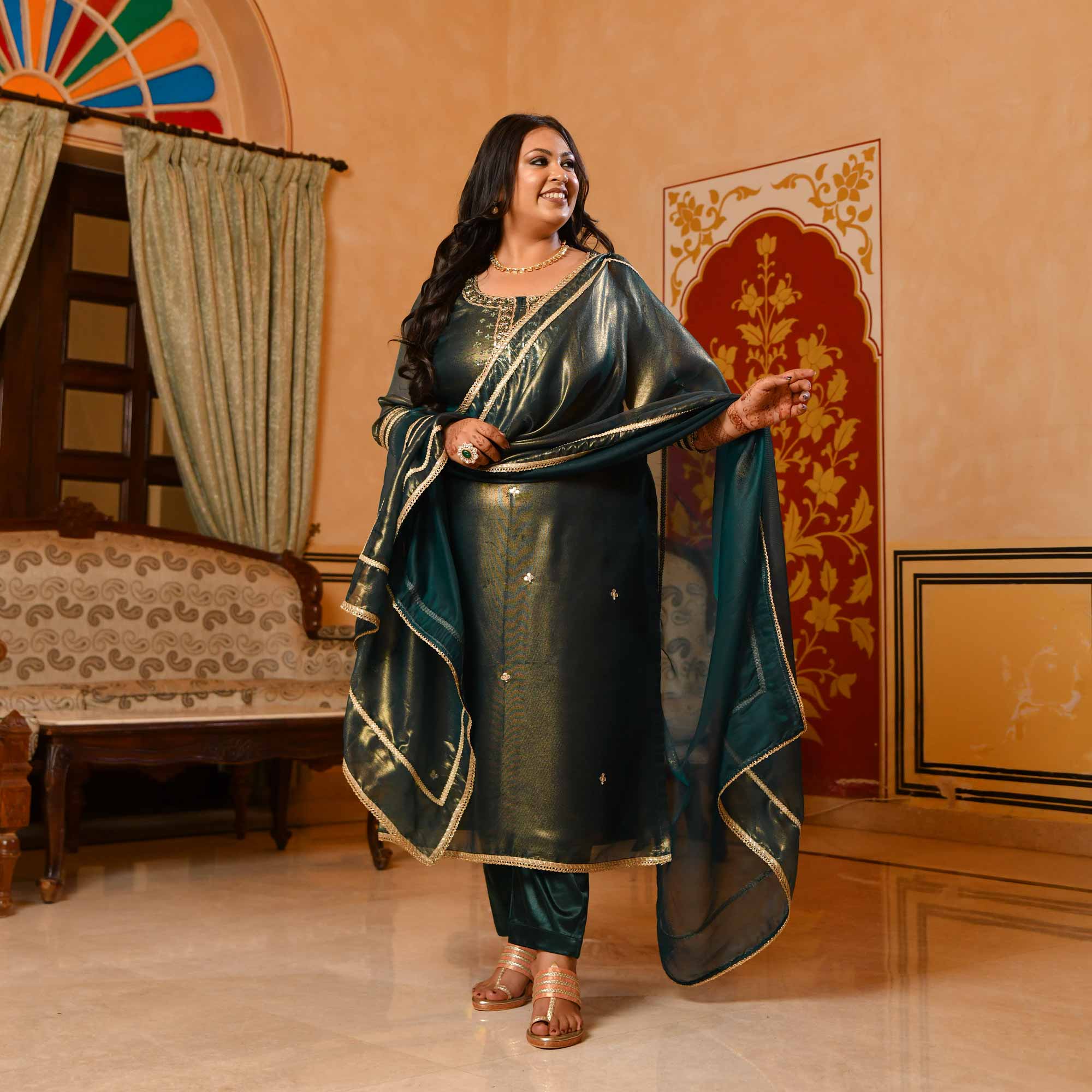 Moss Mystique Tissue Gota Patti Handwork Suit Set