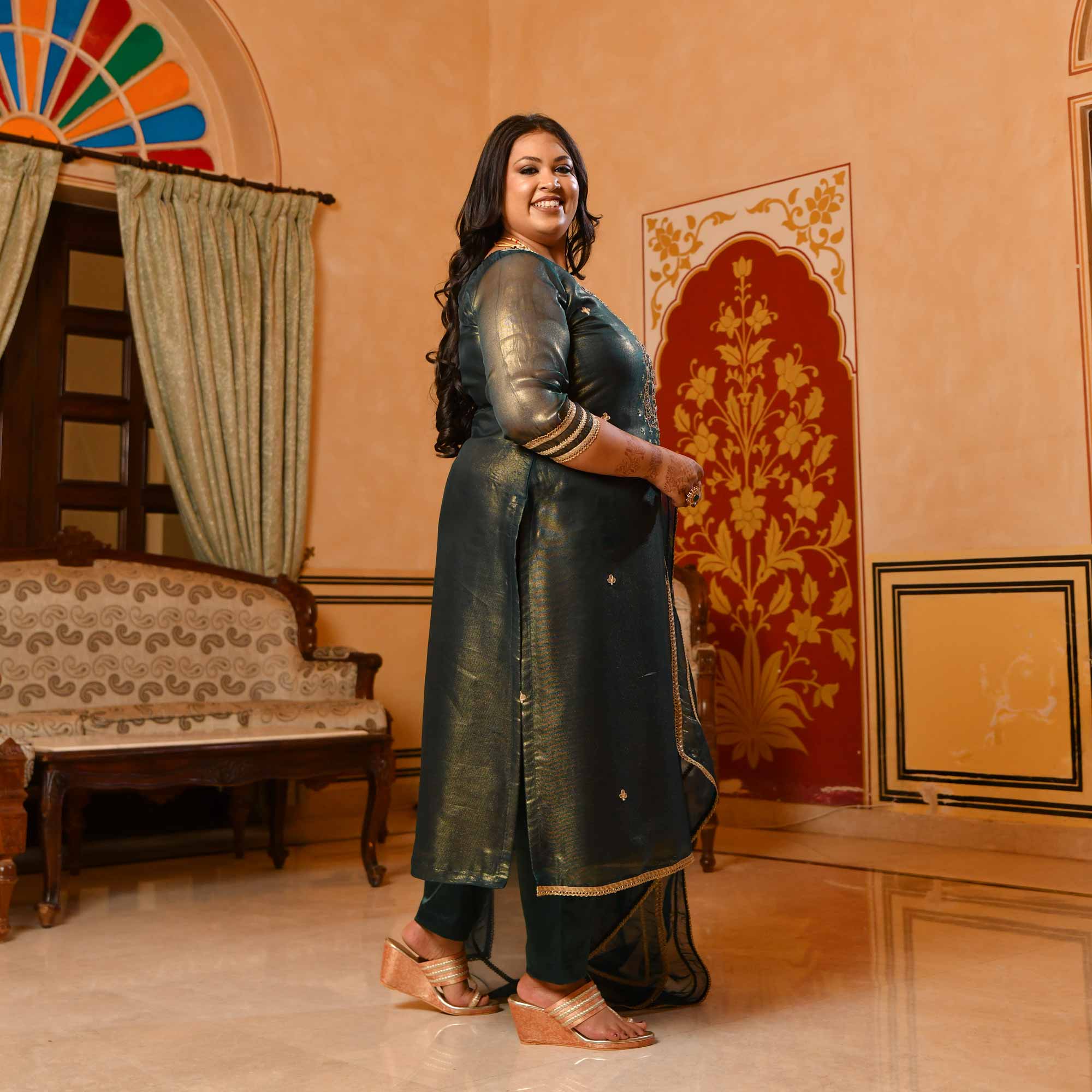 Moss Mystique Tissue Gota Patti Handwork Suit Set