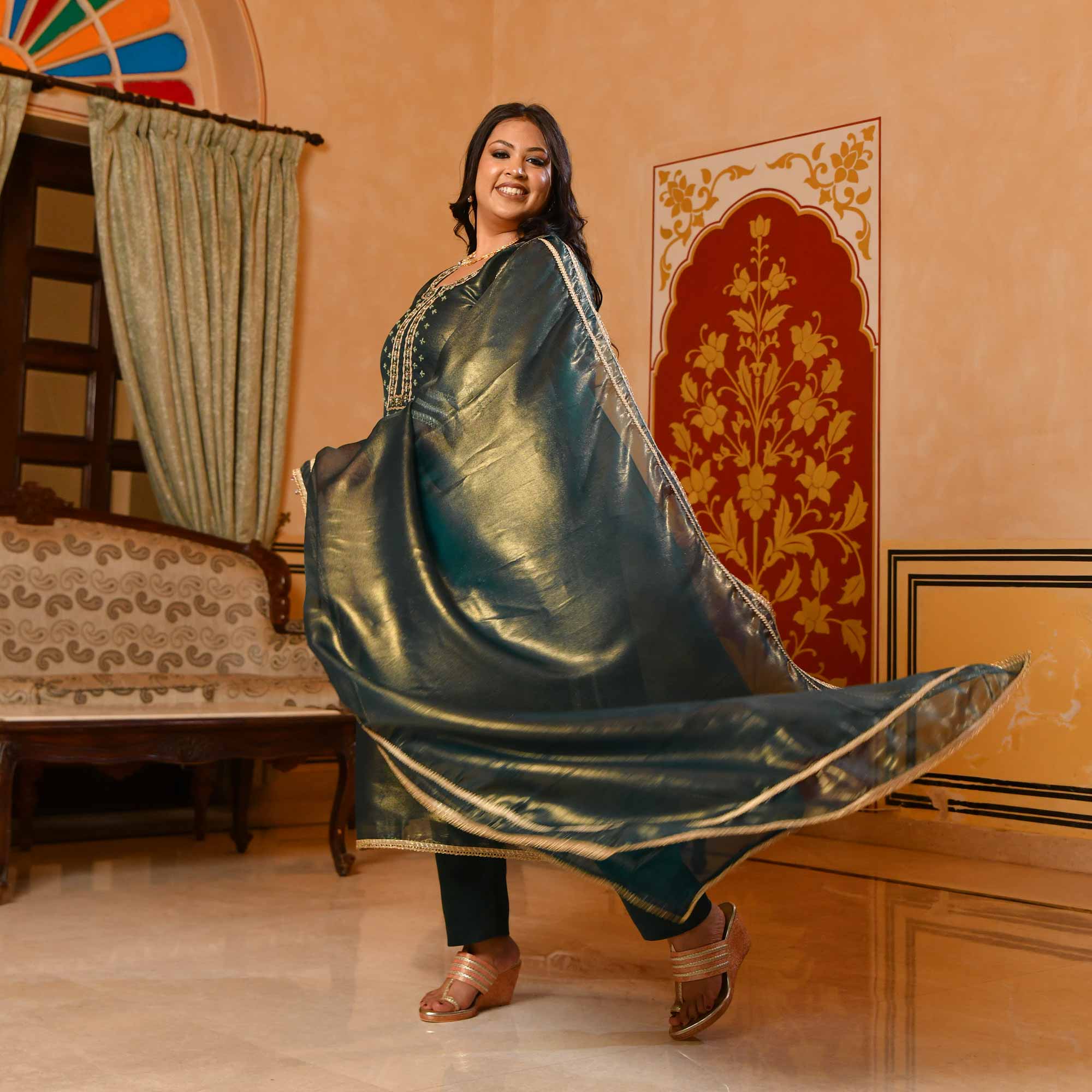 Moss Mystique Tissue Gota Patti Handwork Suit Set