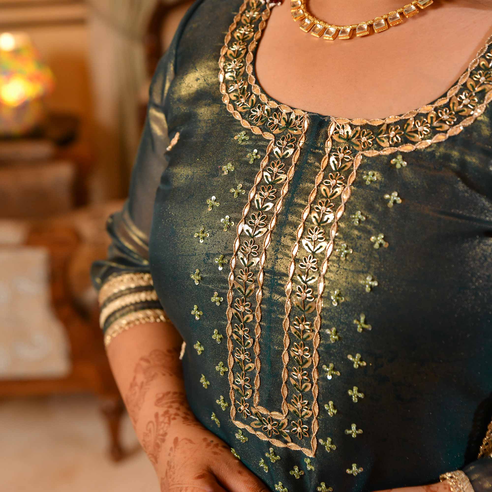 Moss Mystique Tissue Gota Patti Handwork Suit Set