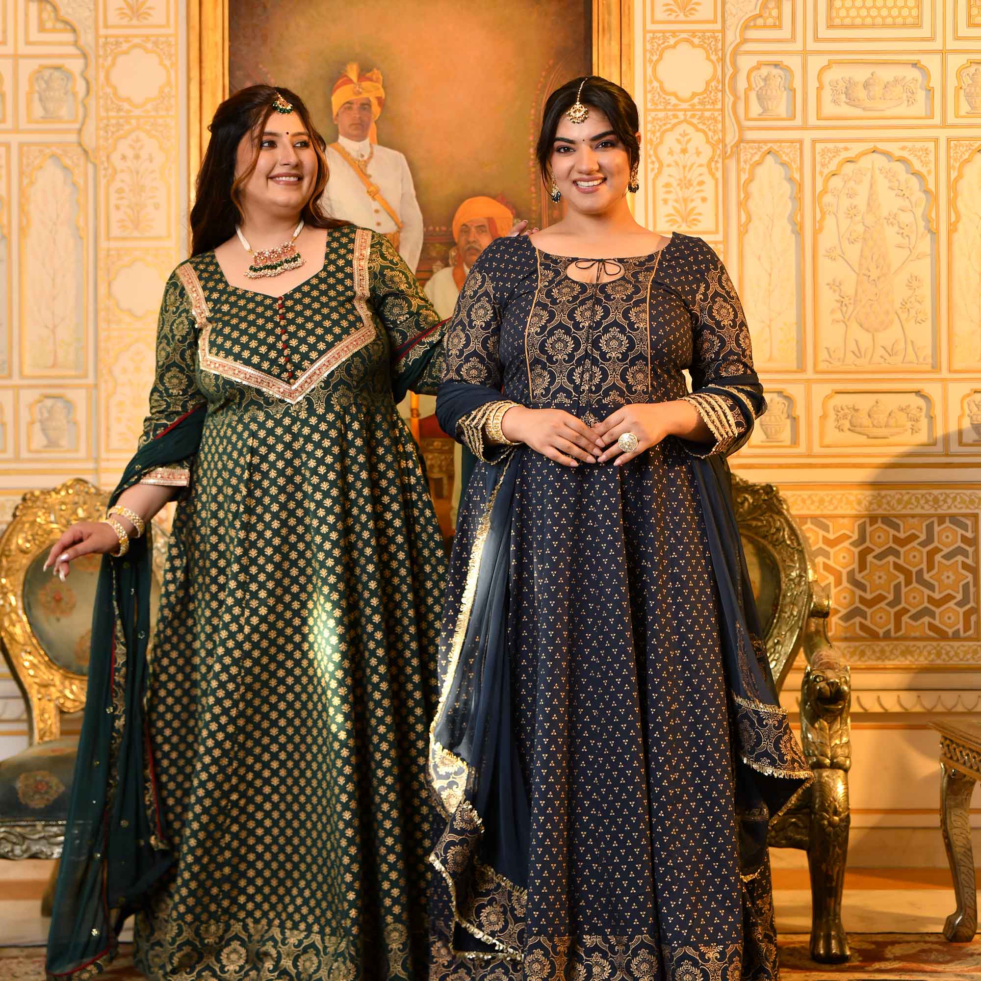 Sajda- Bottle Green & Gold Sequin Embroidered Cotton Anarkali