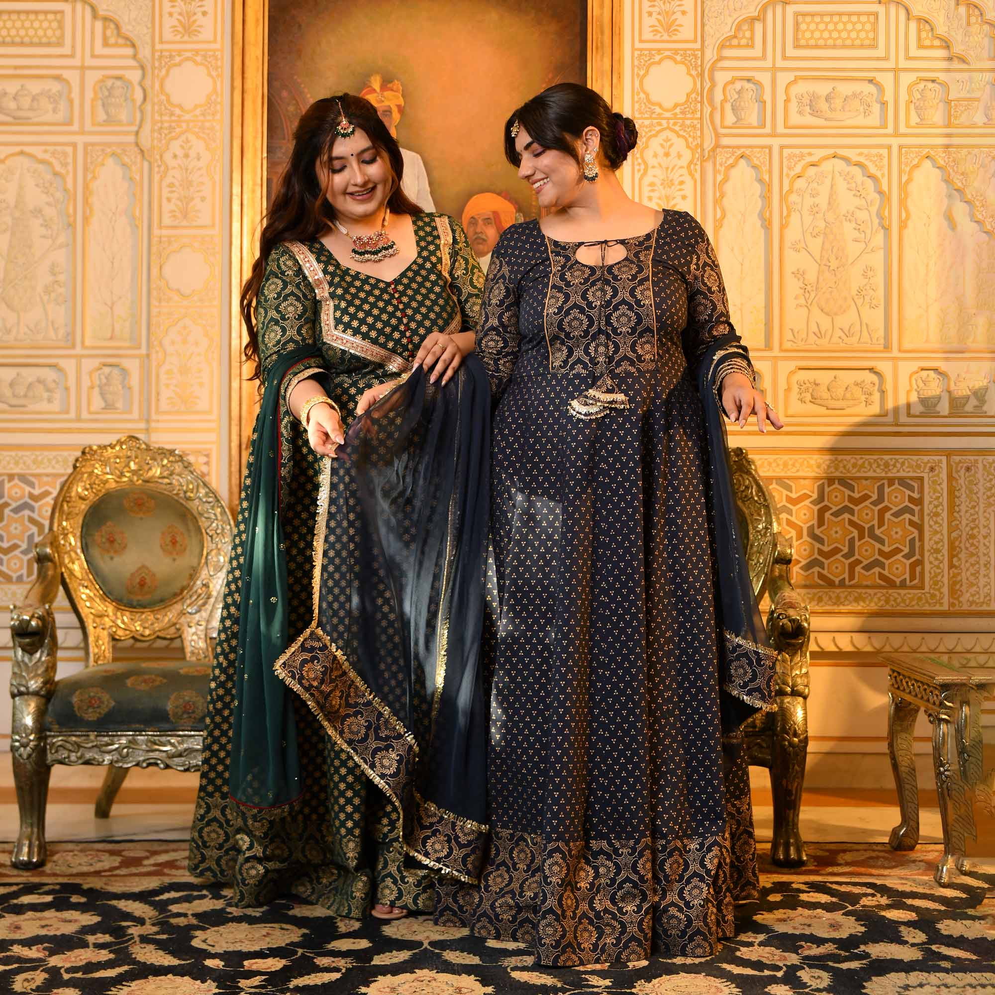 Sajda- Bottle Green & Gold Sequin Embroidered Cotton Anarkali