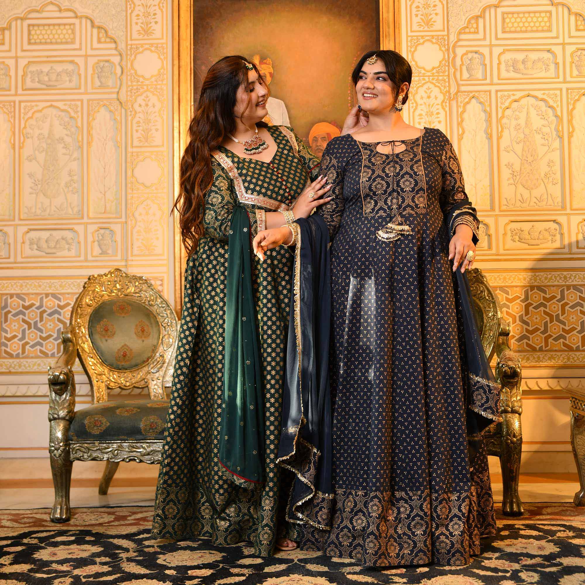 Sajda- Bottle Green & Gold Sequin Embroidered Cotton Anarkali