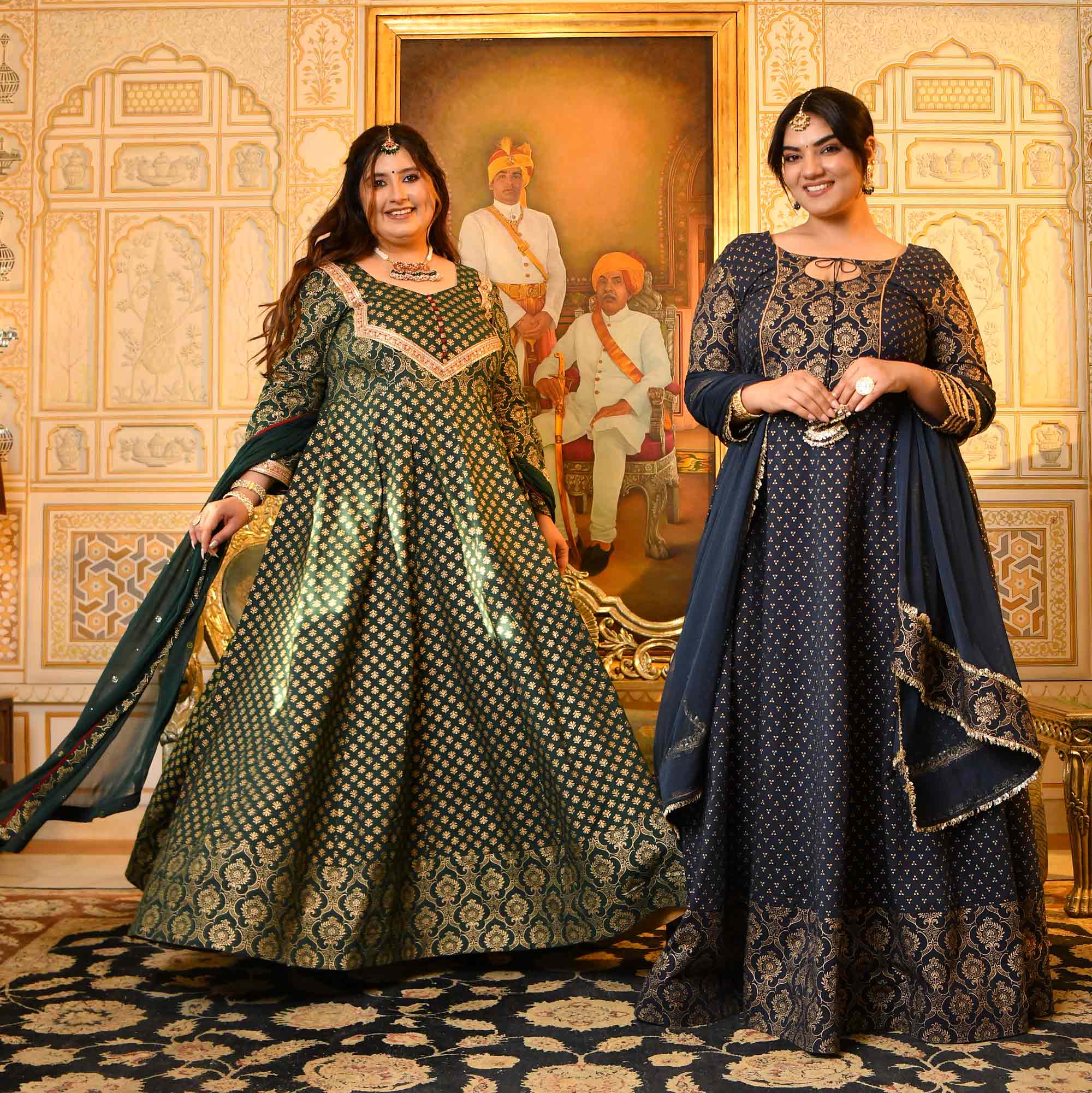 Sajda- Bottle Green & Gold Sequin Embroidered Cotton Anarkali