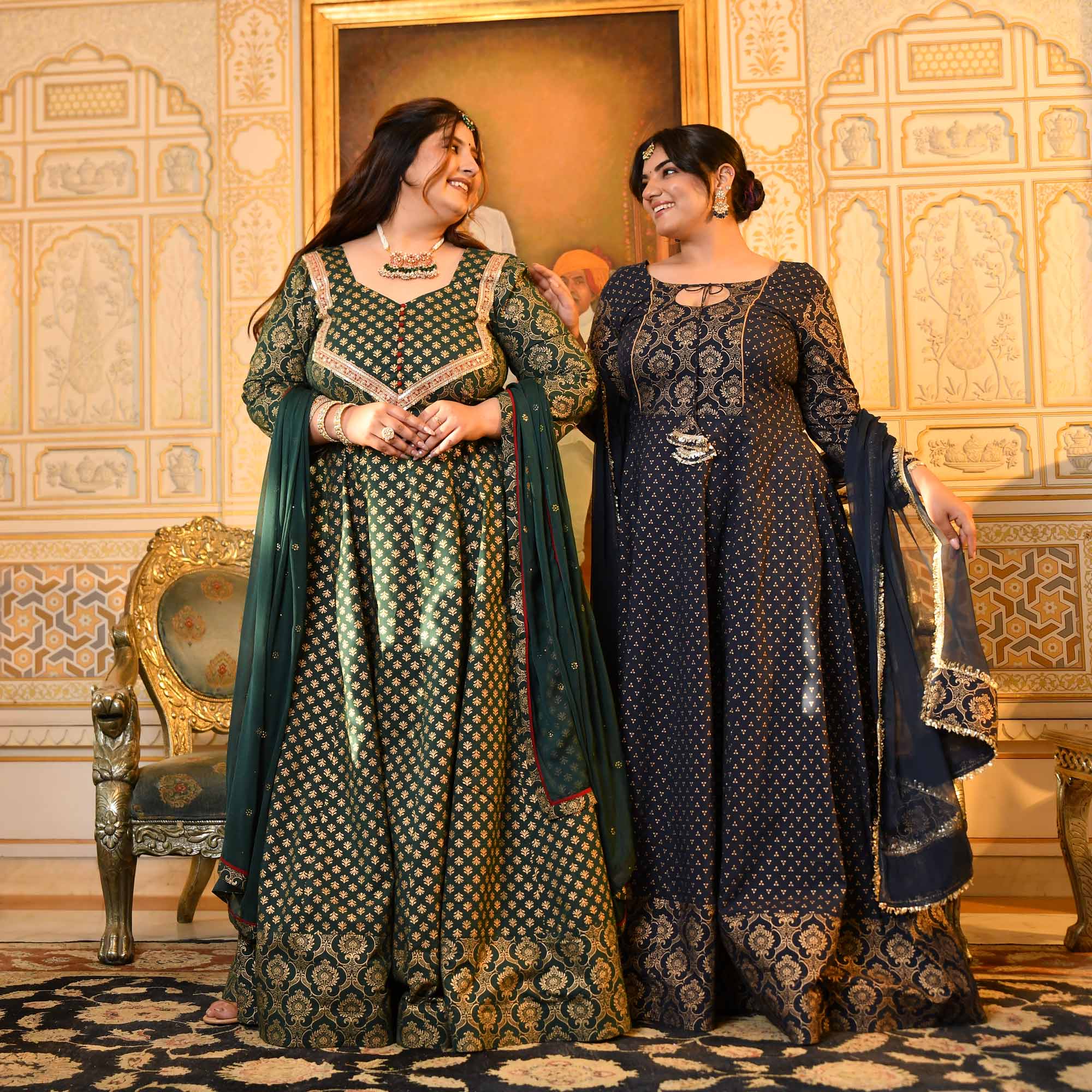 Sajda- Bottle Green & Gold Sequin Embroidered Cotton Anarkali