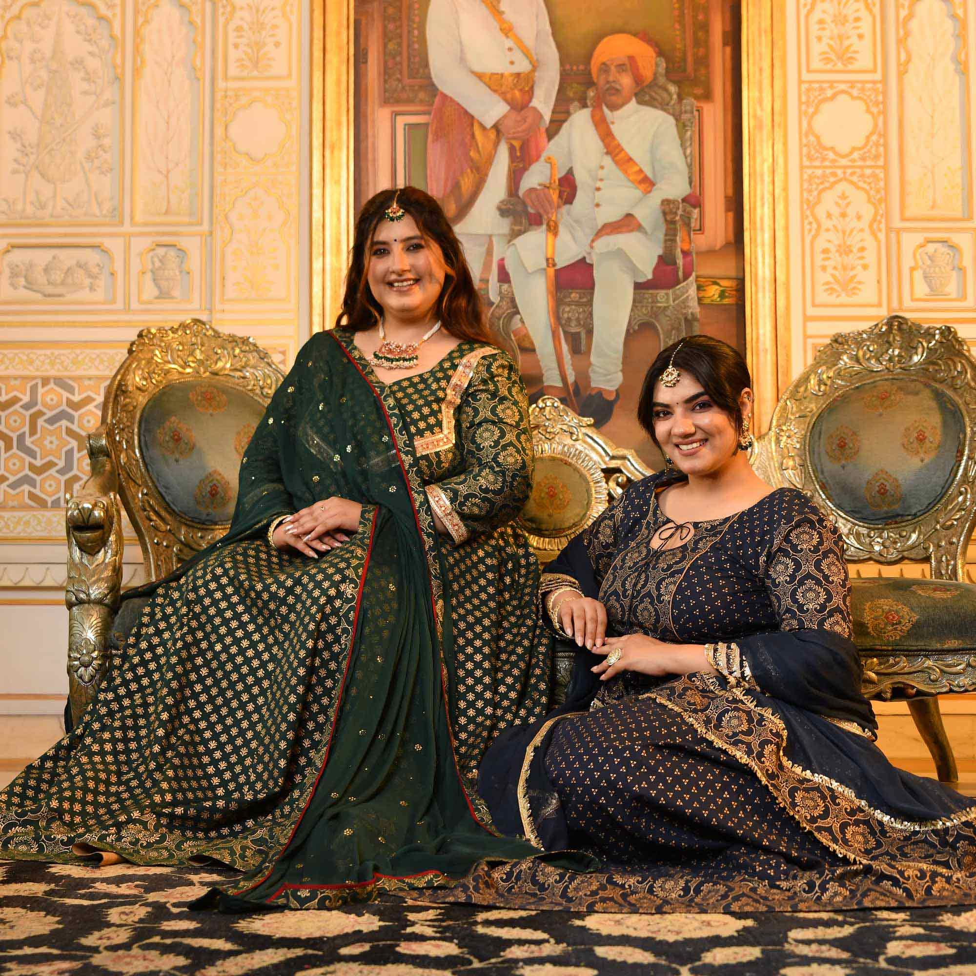 Sajda- Bottle Green & Gold Sequin Embroidered Cotton Anarkali