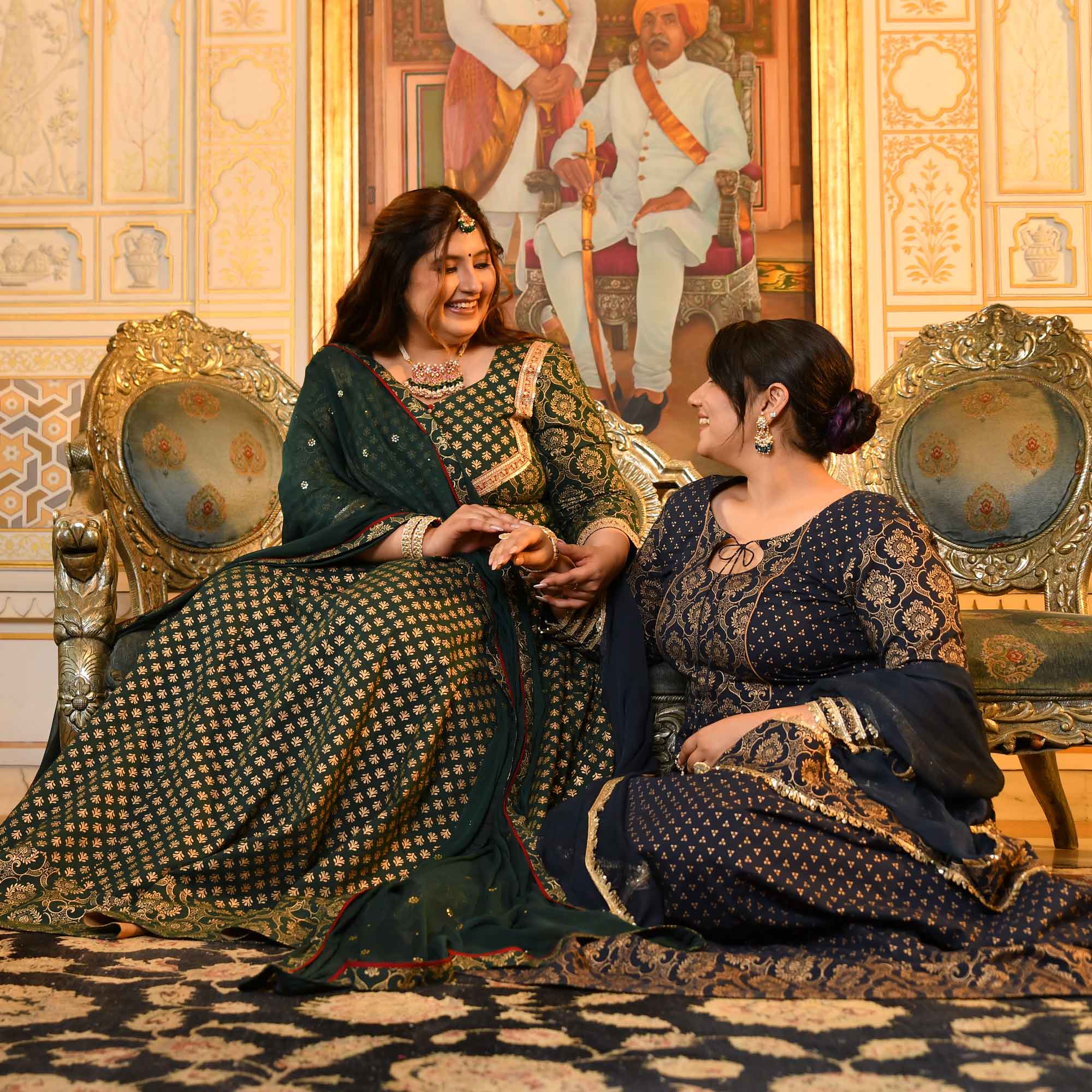 Sajda- Bottle Green & Gold Sequin Embroidered Cotton Anarkali