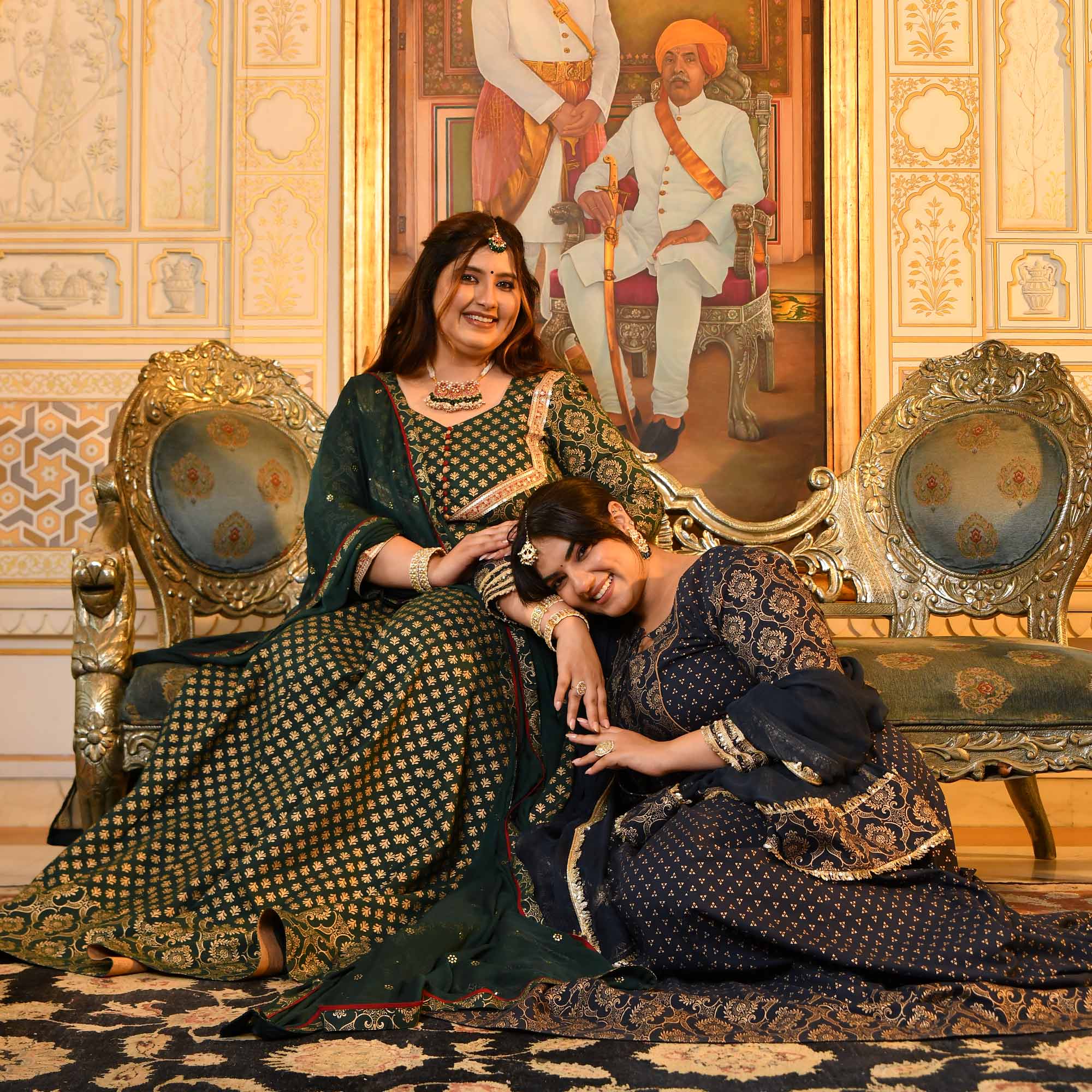 Kaushiki- Deep Blue & Gold Block Pure Cotton Printed Anarkali