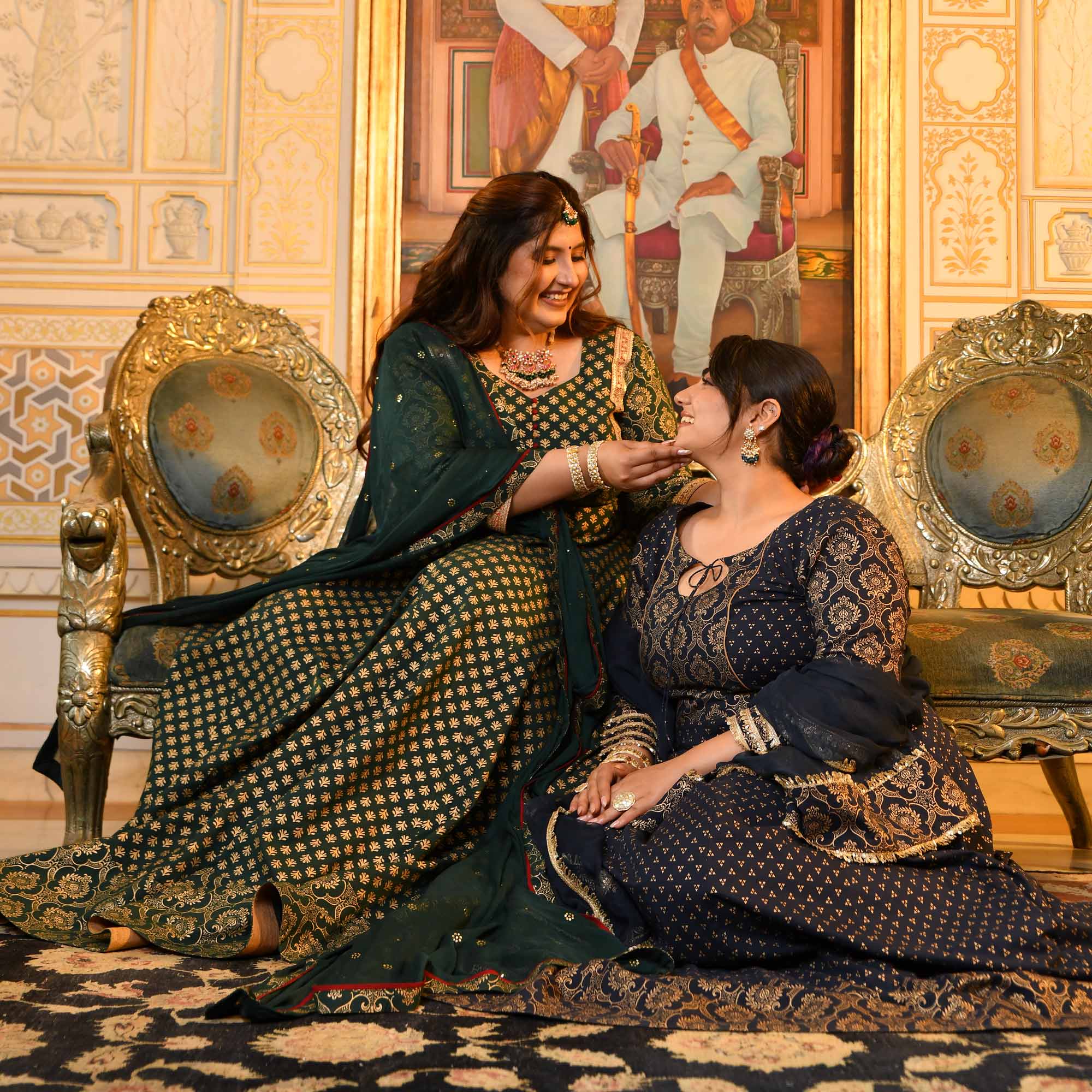 Kaushiki- Deep Blue & Gold Block Pure Cotton Printed Anarkali