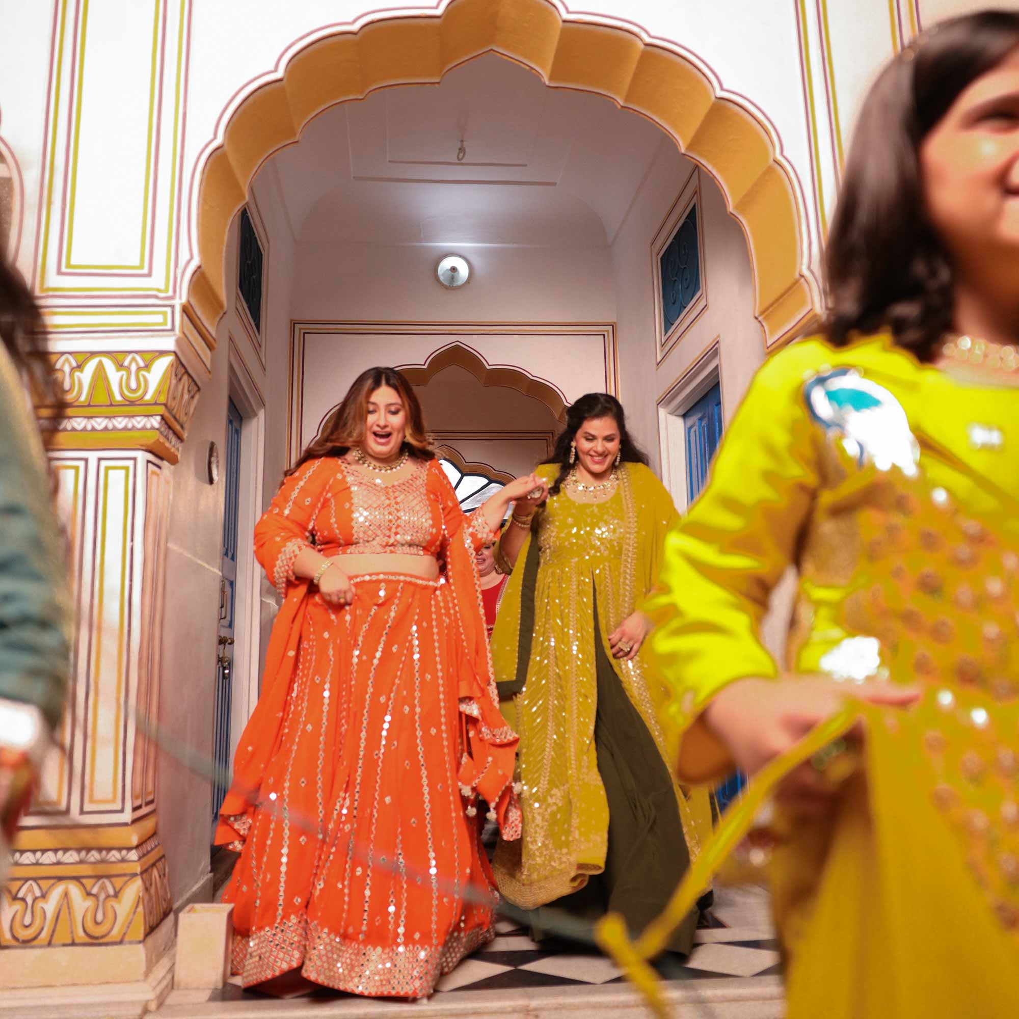 Spiced Mandarine-Orange Mirror Embroidered Pure Georgette Lehenga Set