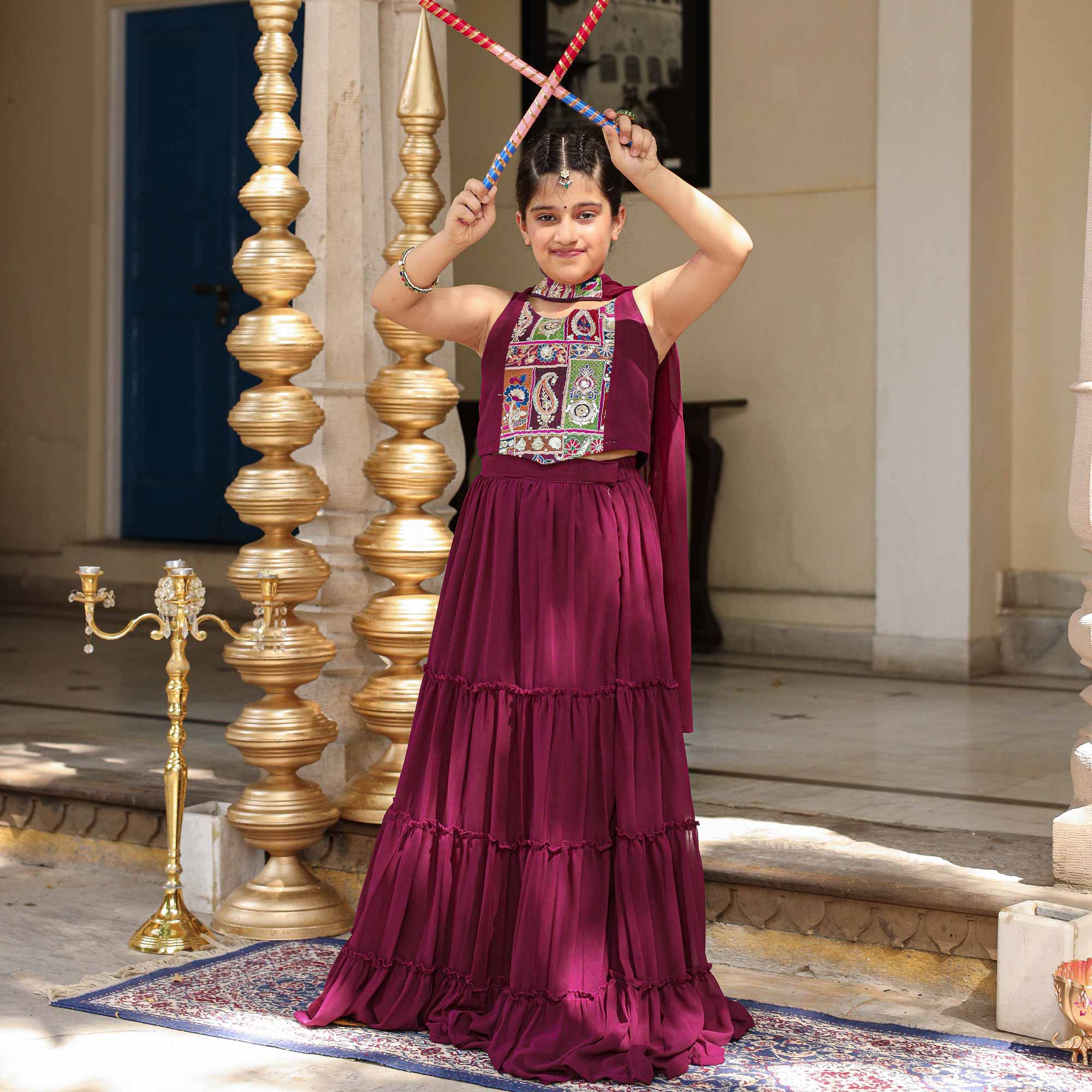 Grapevine Glimmer Kids Sequin Embroidered Lehenga Set