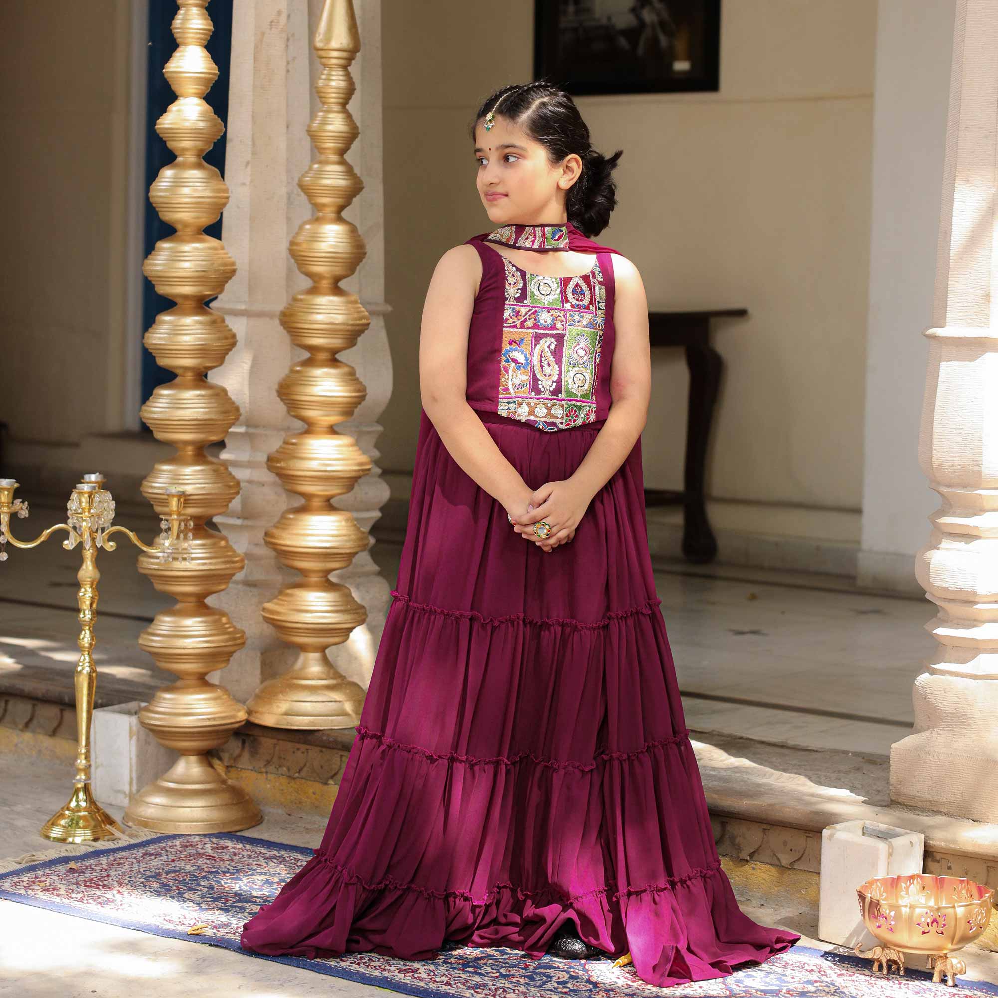 Grapevine Glimmer Kids Sequin Embroidered Lehenga Set