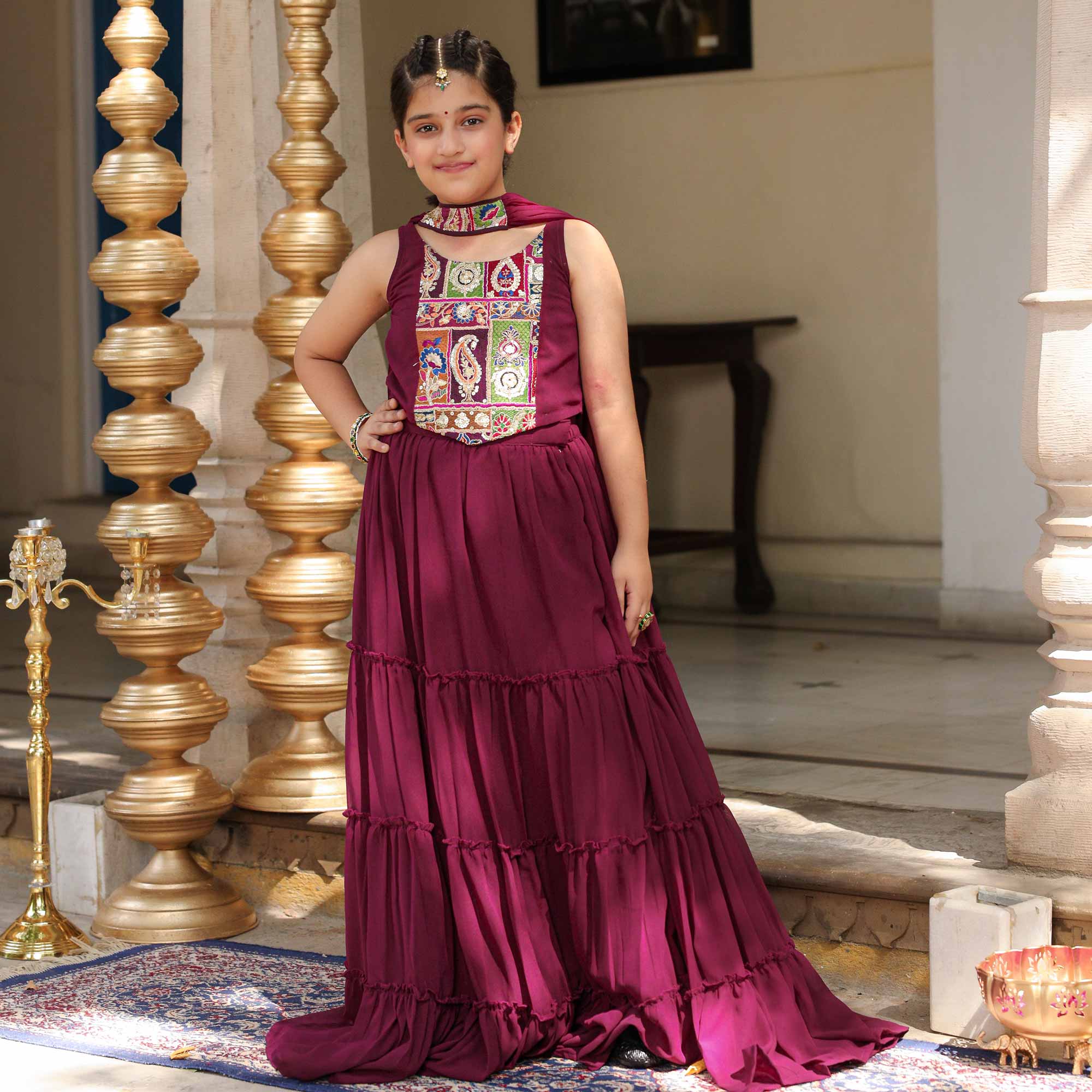 Grapevine Glimmer Kids Sequin Embroidered Lehenga Set