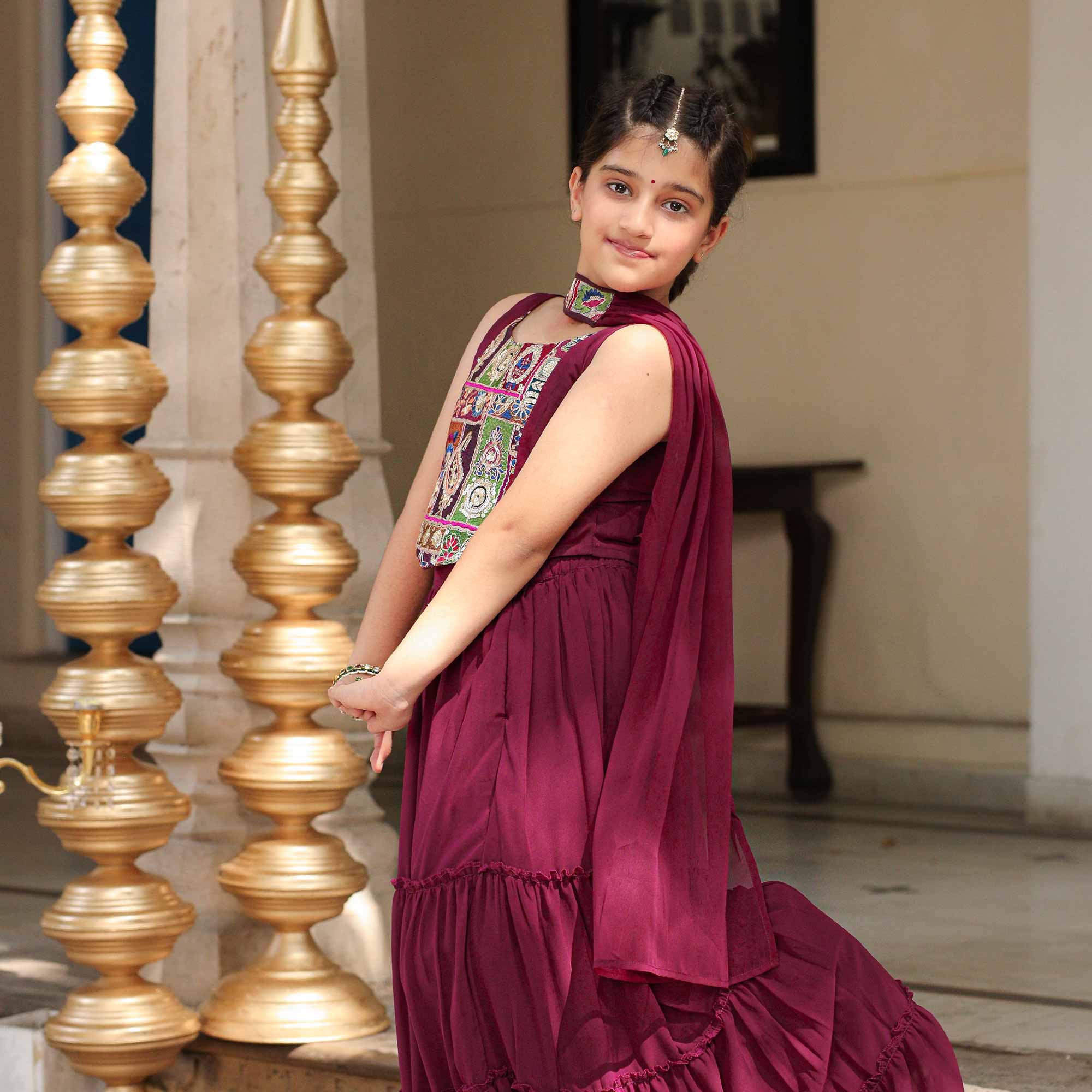 Grapevine Glimmer Kids Sequin Embroidered Lehenga Set