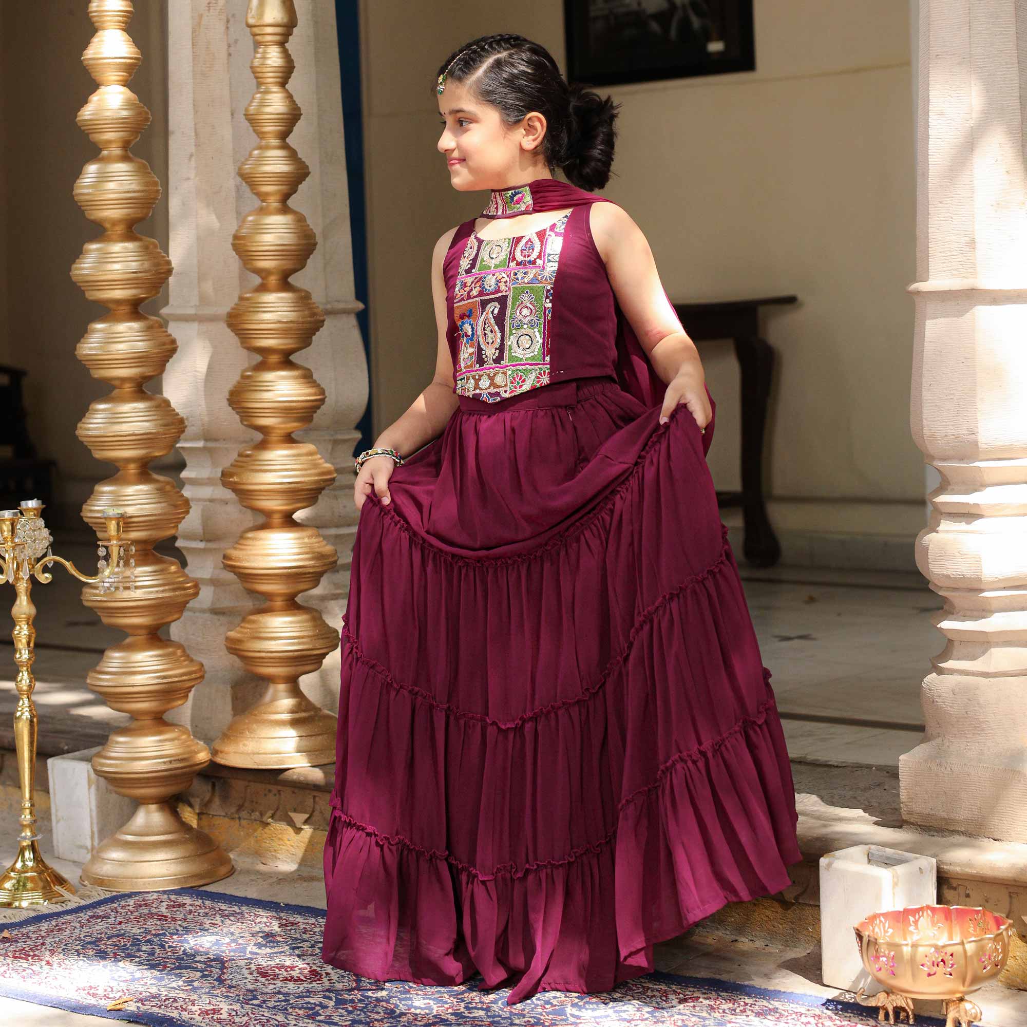 Grapevine Glimmer Kids Sequin Embroidered Lehenga Set