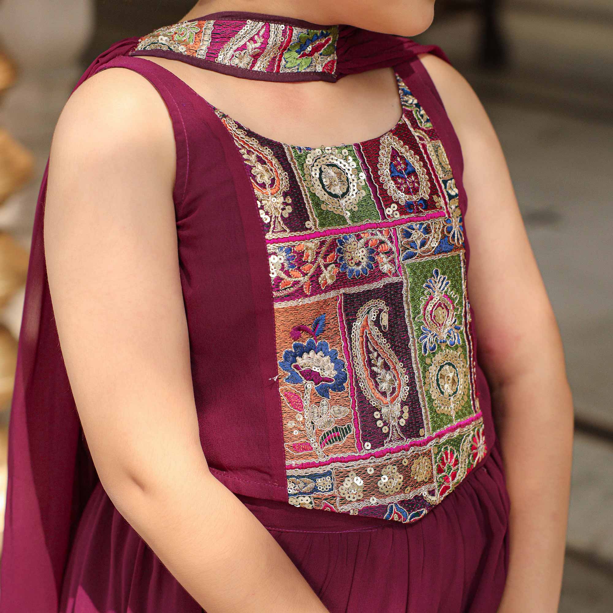 Grapevine Glimmer Kids Sequin Embroidered Lehenga Set