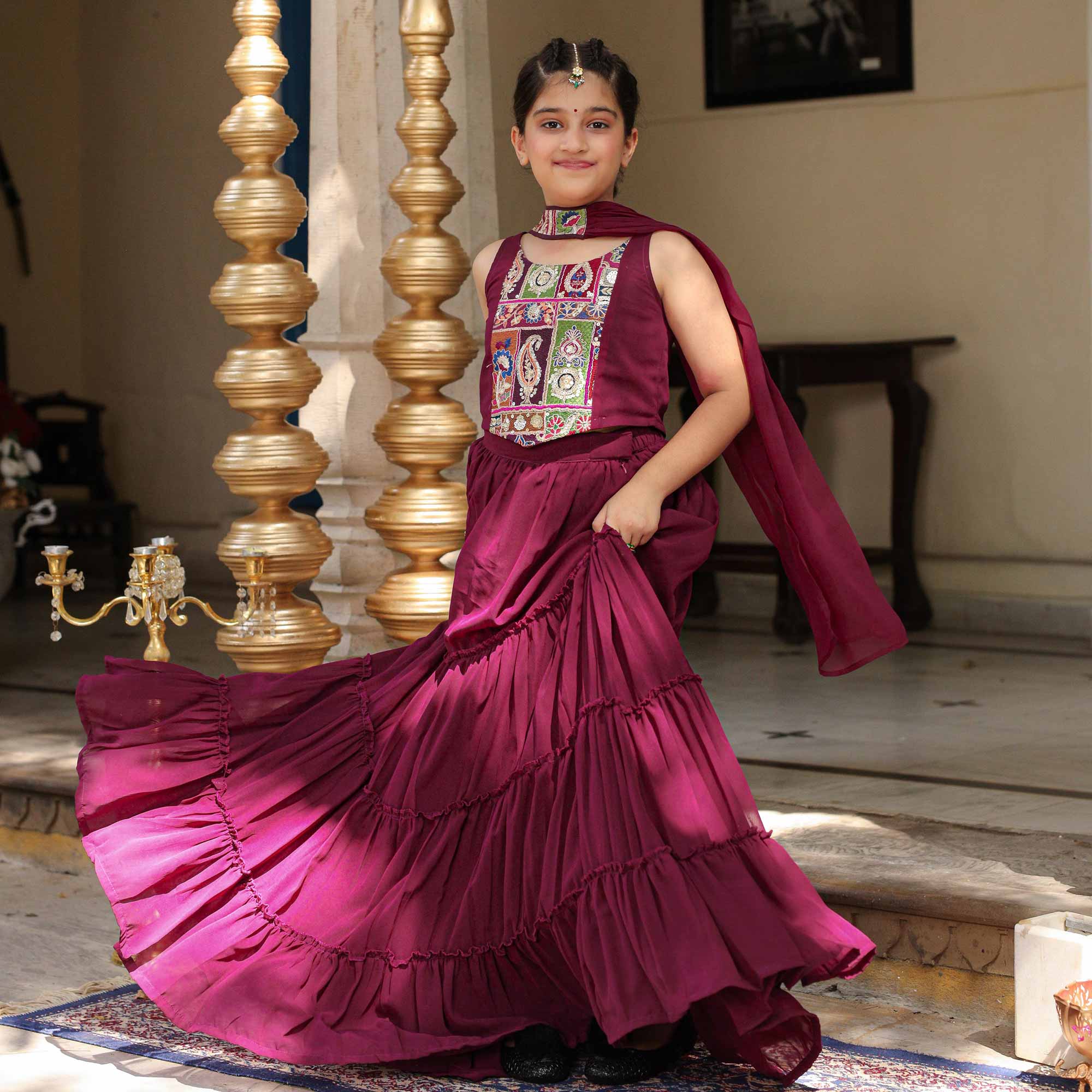 Grapevine Glimmer Kids Sequin Embroidered Lehenga Set