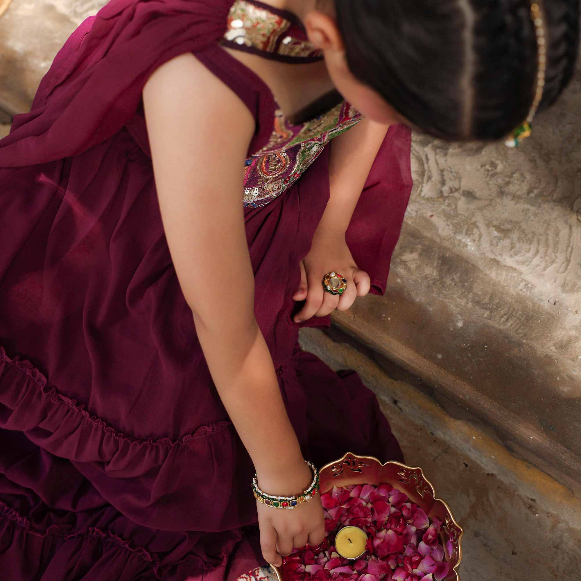 Grapevine Glimmer Kids Sequin Embroidered Lehenga Set