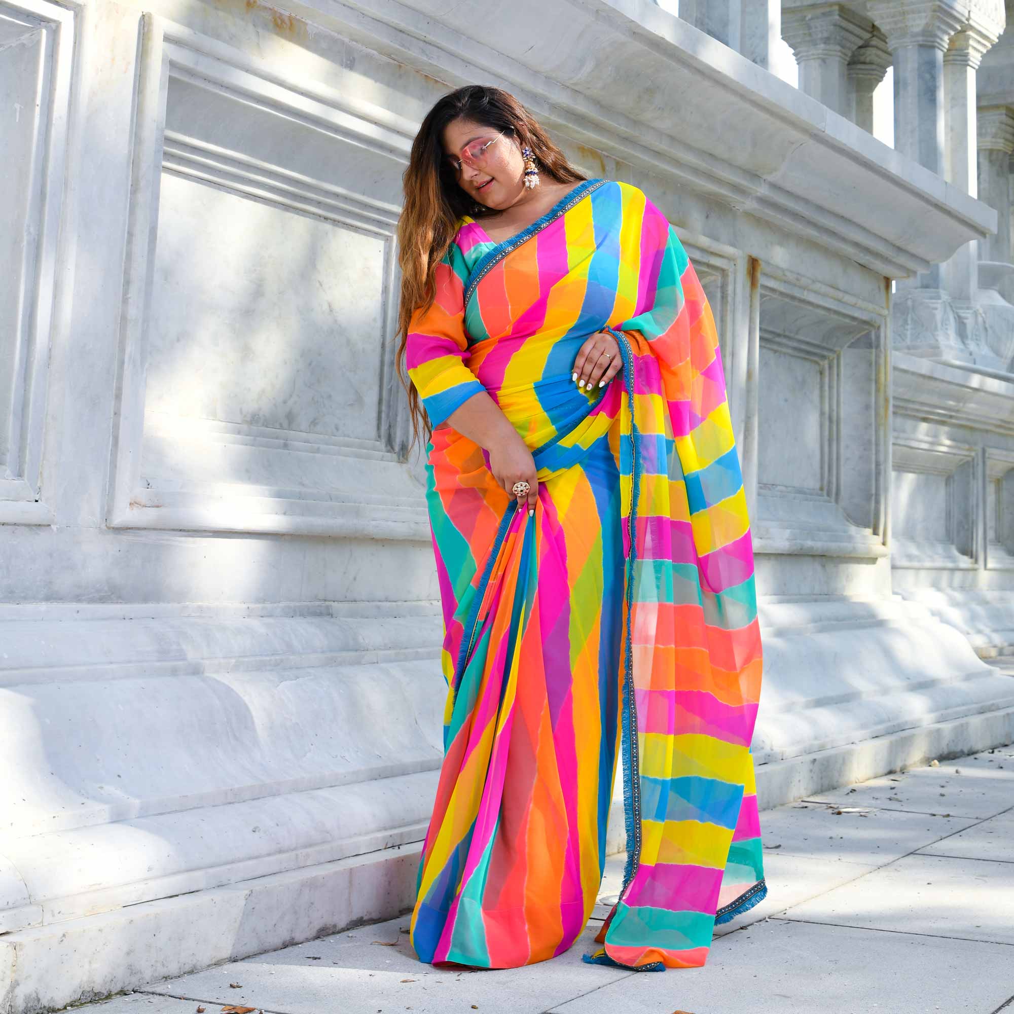 Twirl of Tradition Leheriya Georgette Pre Draped Saree