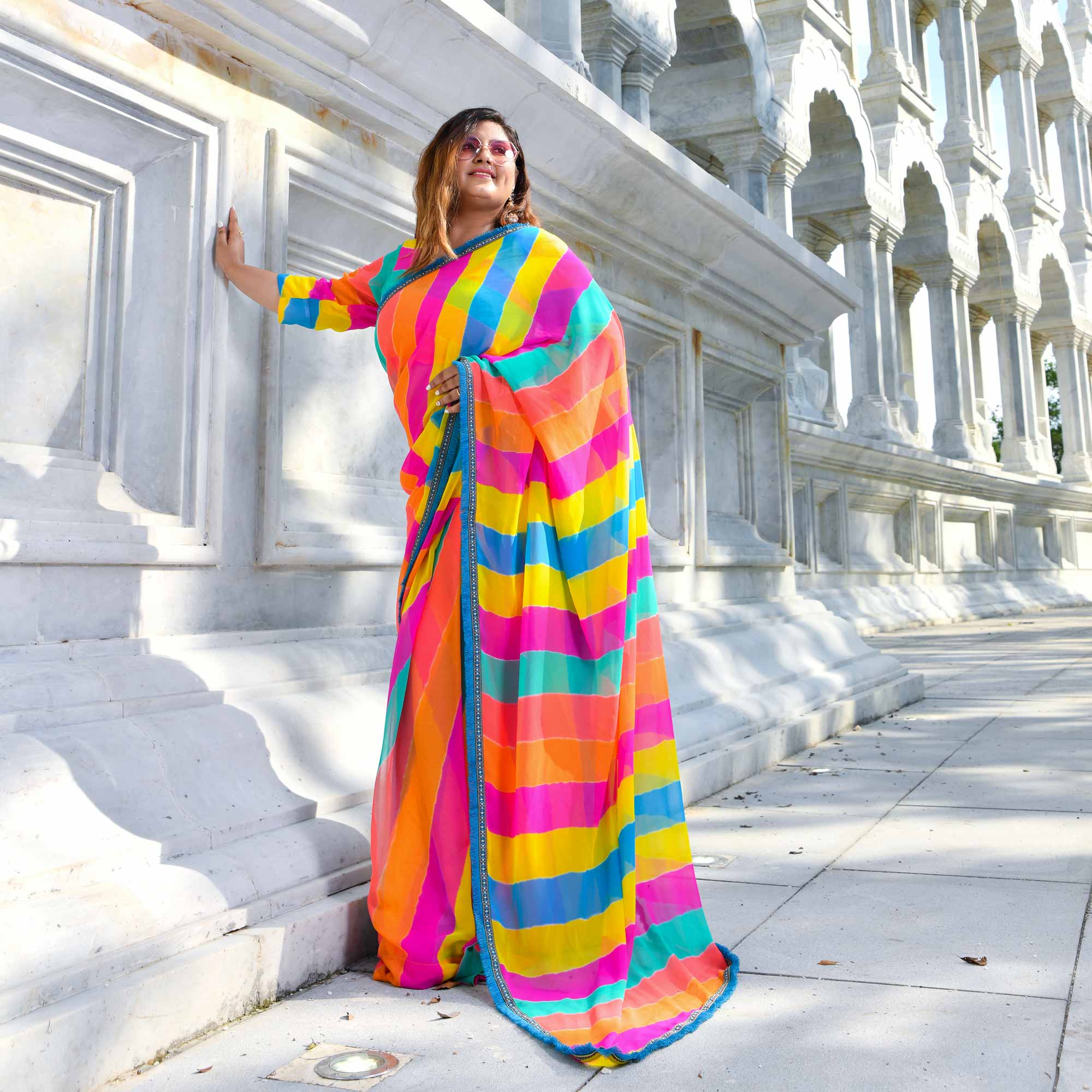 Twirl of Tradition Leheriya Georgette Pre Draped Saree
