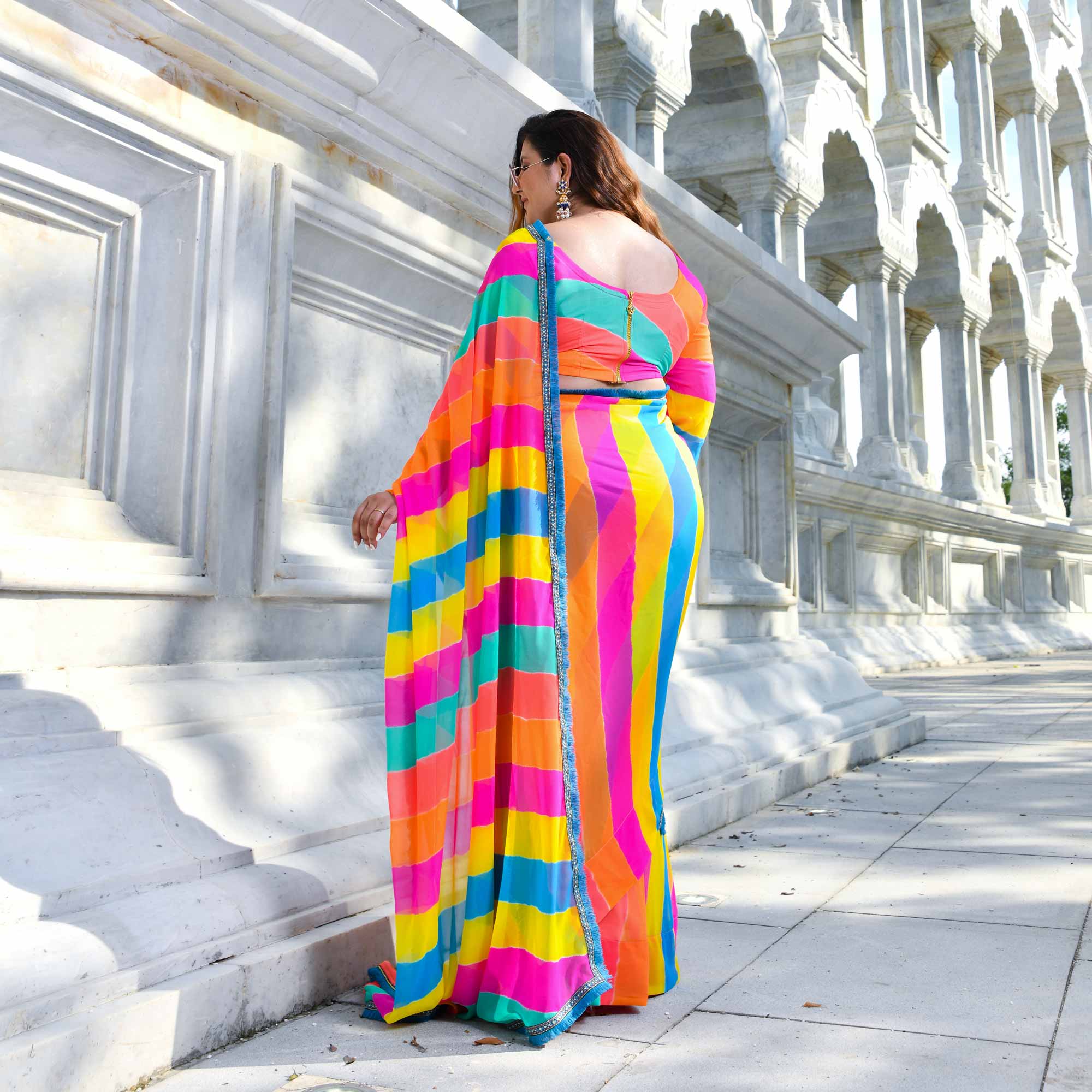Twirl of Tradition Leheriya Georgette Pre Draped Saree