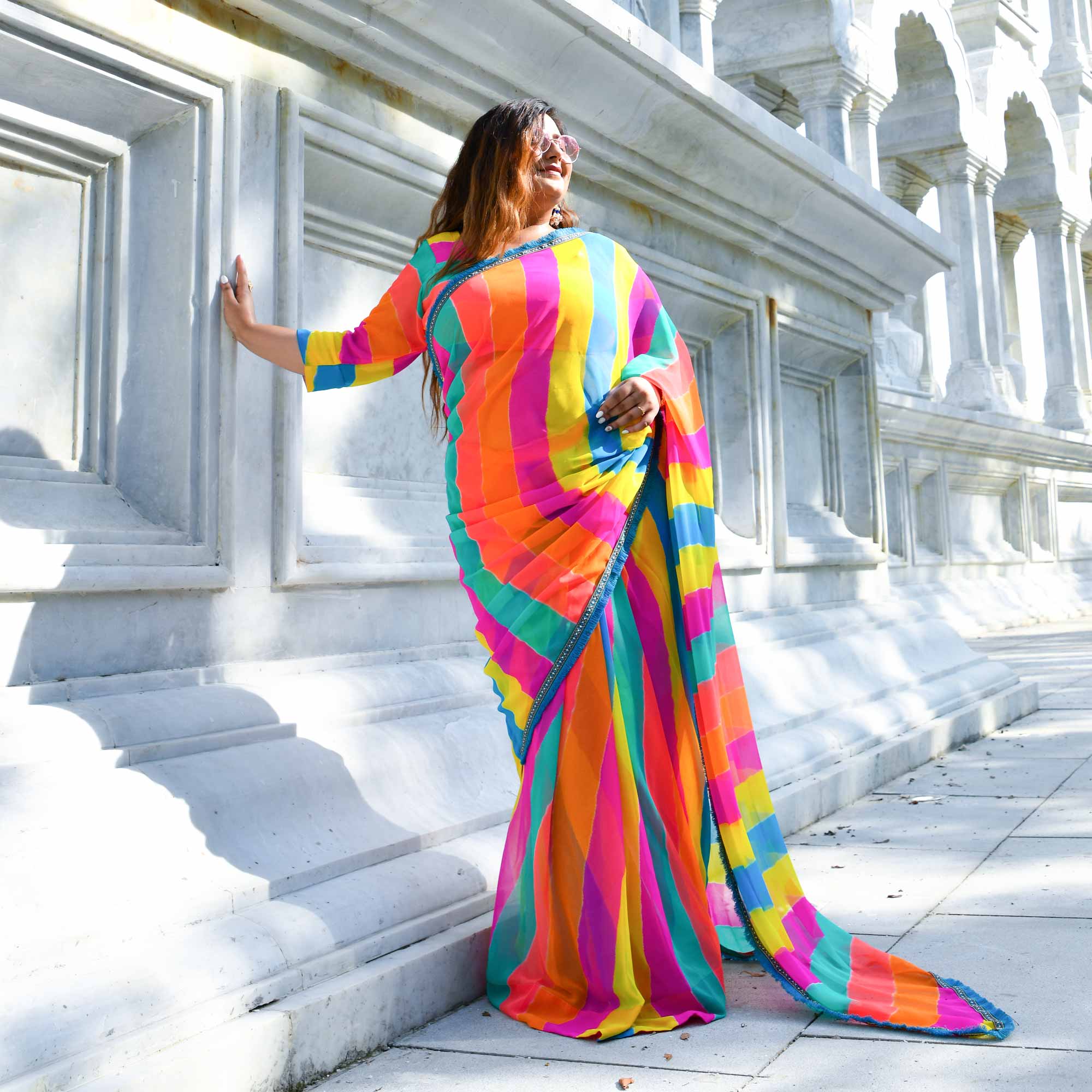 Twirl of Tradition Leheriya Georgette Pre Draped Saree