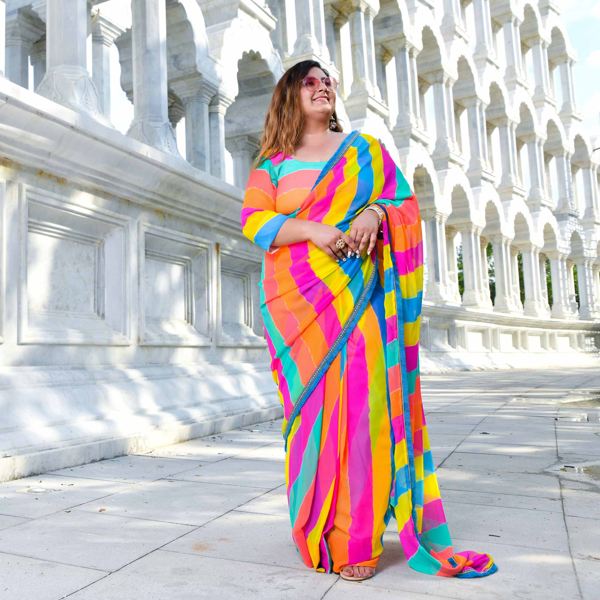 Twirl of Tradition Leheriya Georgette Pre Draped Saree