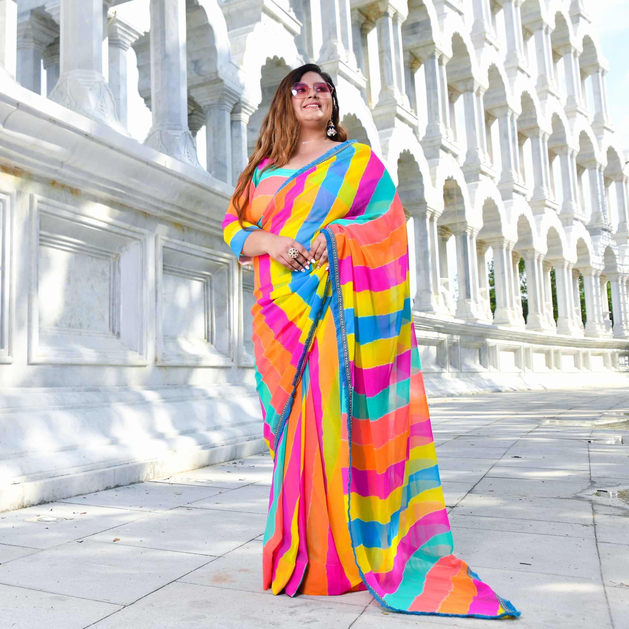 Twirl of Tradition Leheriya Georgette Pre Draped Saree
