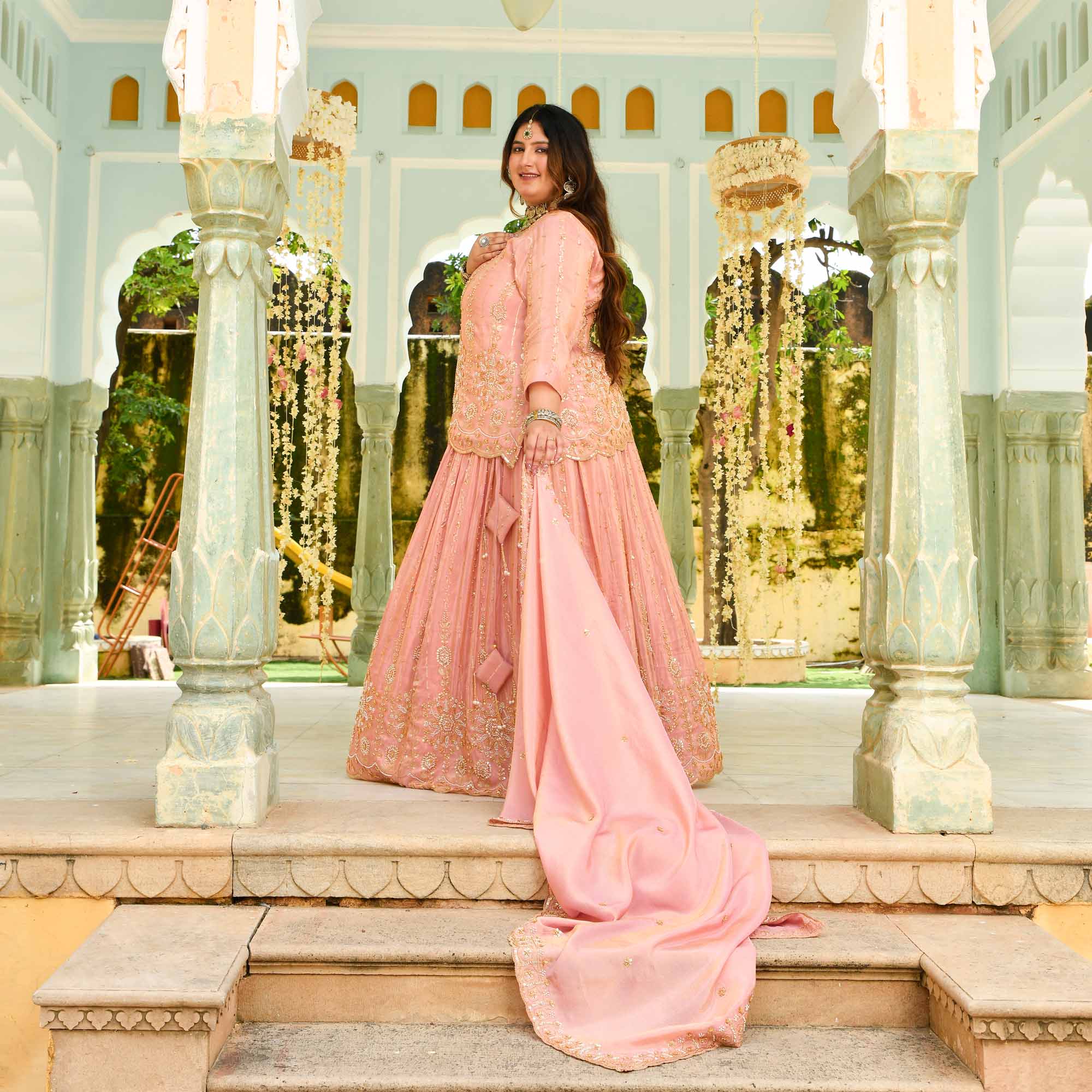 Raabta- Rose Gold Cutdana Embroidered Pure Tissue Silk Lehenga Set