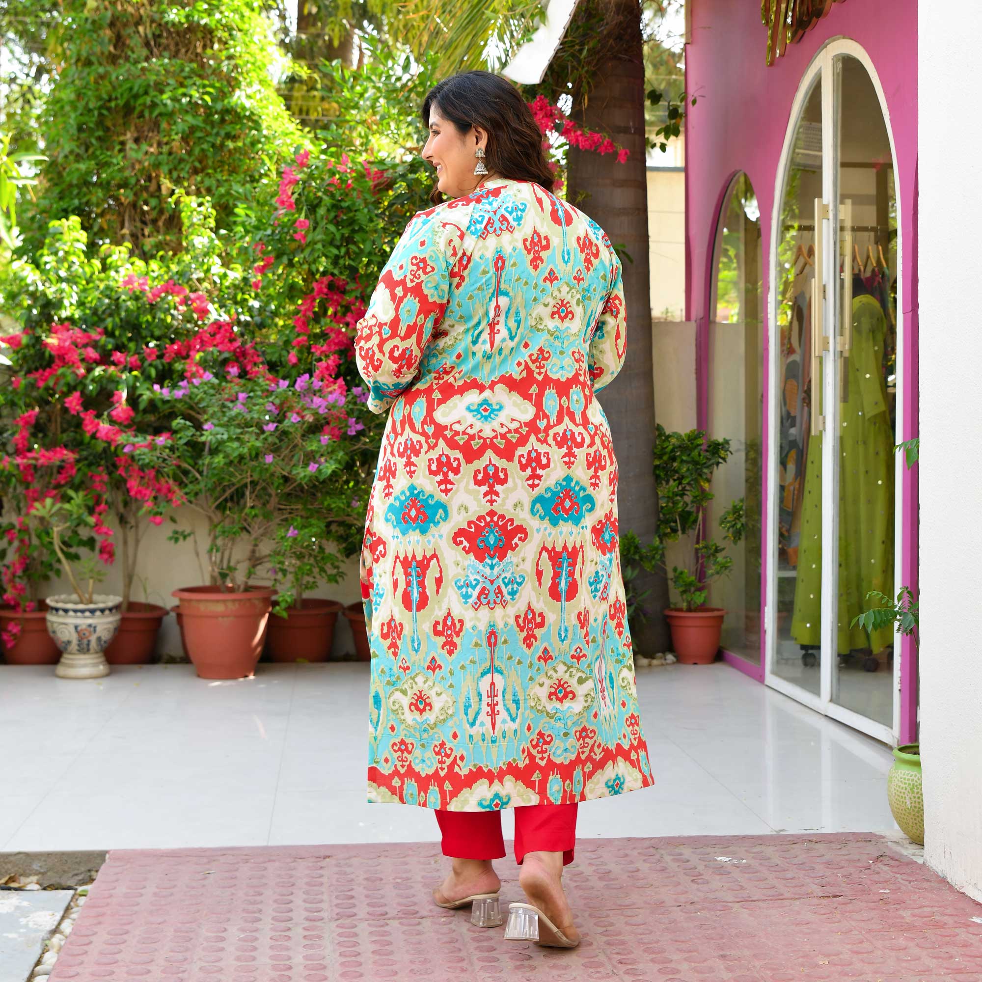 Dragon Fruit- Sky & Red Abstract Printed Pure Cotton Kurta