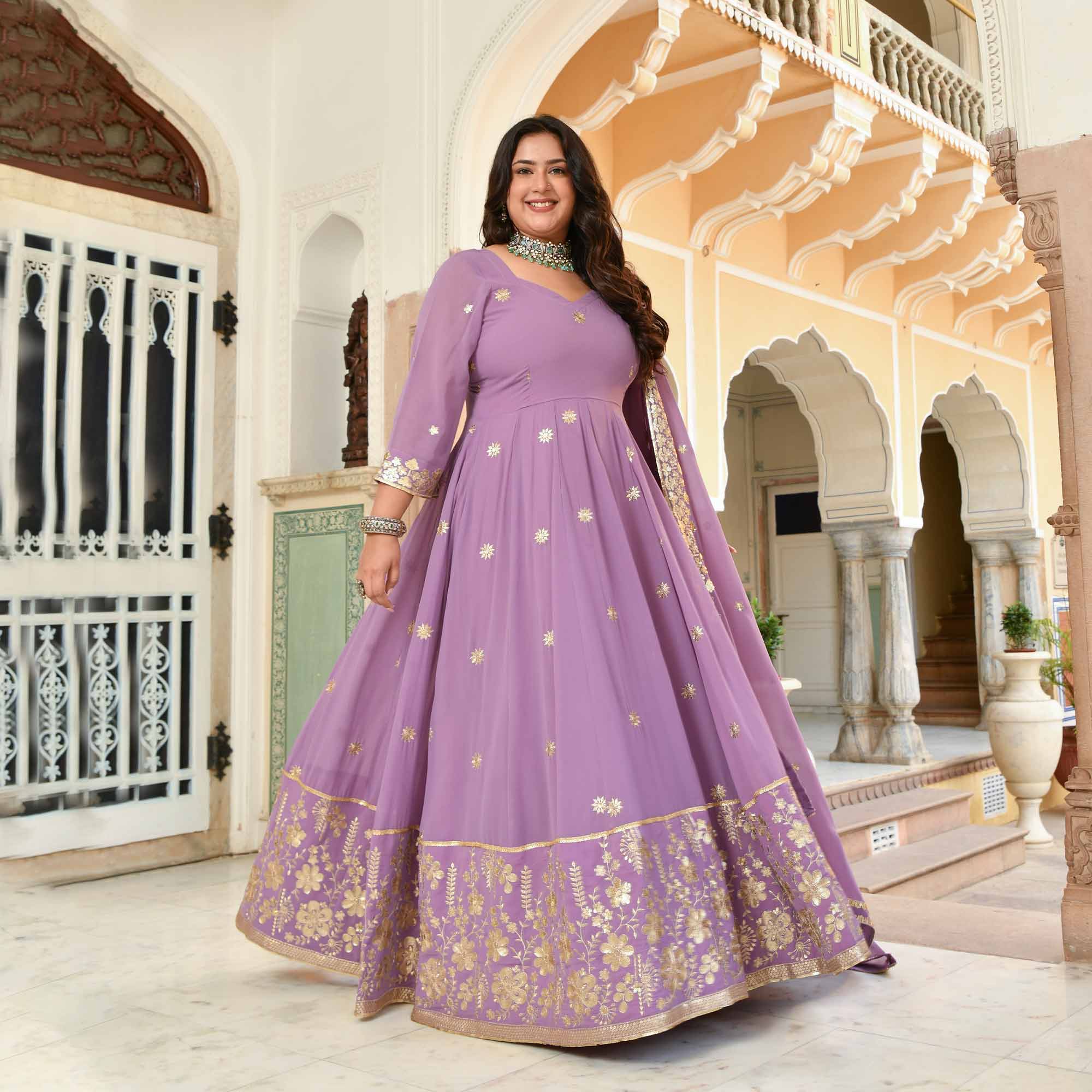 open lace back dress Rani Pink Gold Weave Anarkali Set With Banarasi Dupatta| KALKI Fashion India main image 0
