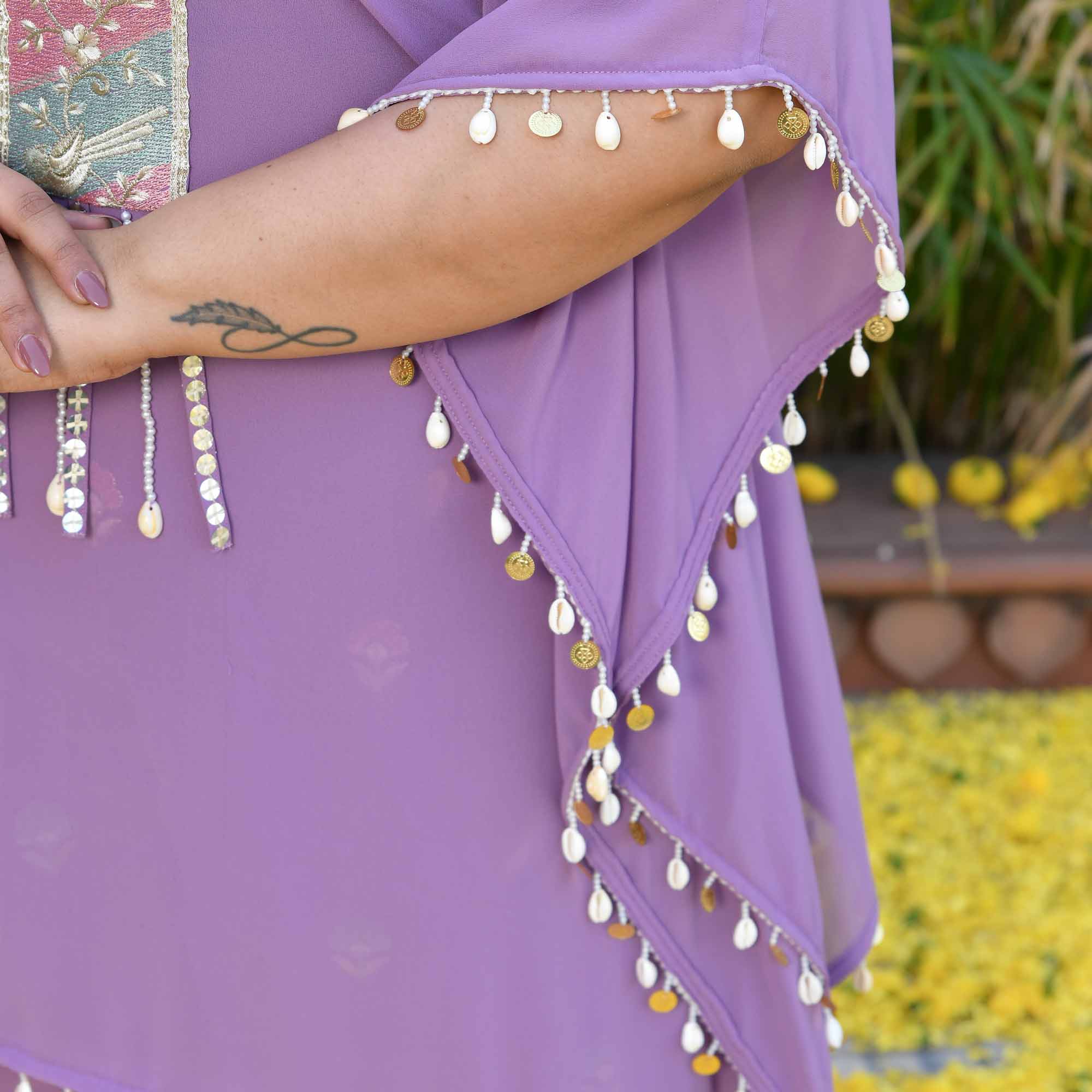 Always You- Lilac Purple Thread & Gota Embroidered Georgette Cape Kaaftan Set