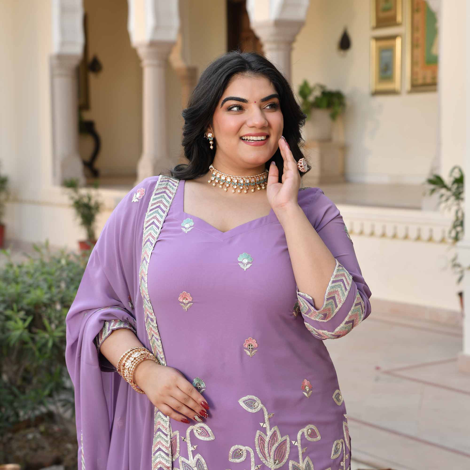 Soft Crush- Lilac Purple Thread & Gota Embroidered Georgette Suit Set