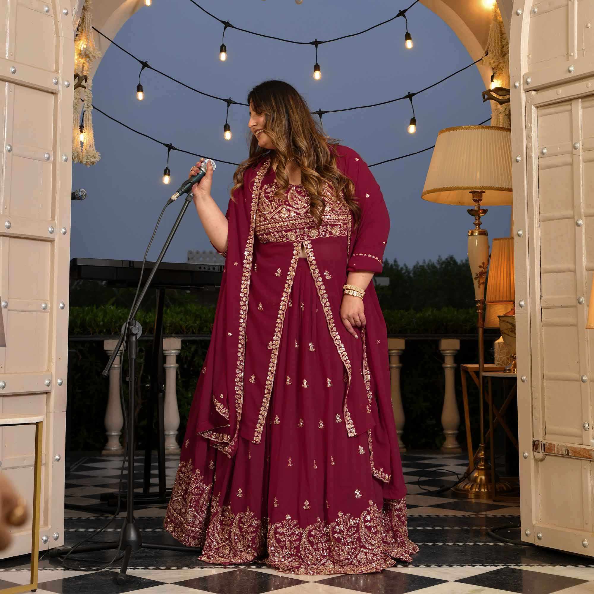 Mehbooba- Rose Magenta Cutdana Embroidered Georgette Lehenga Set