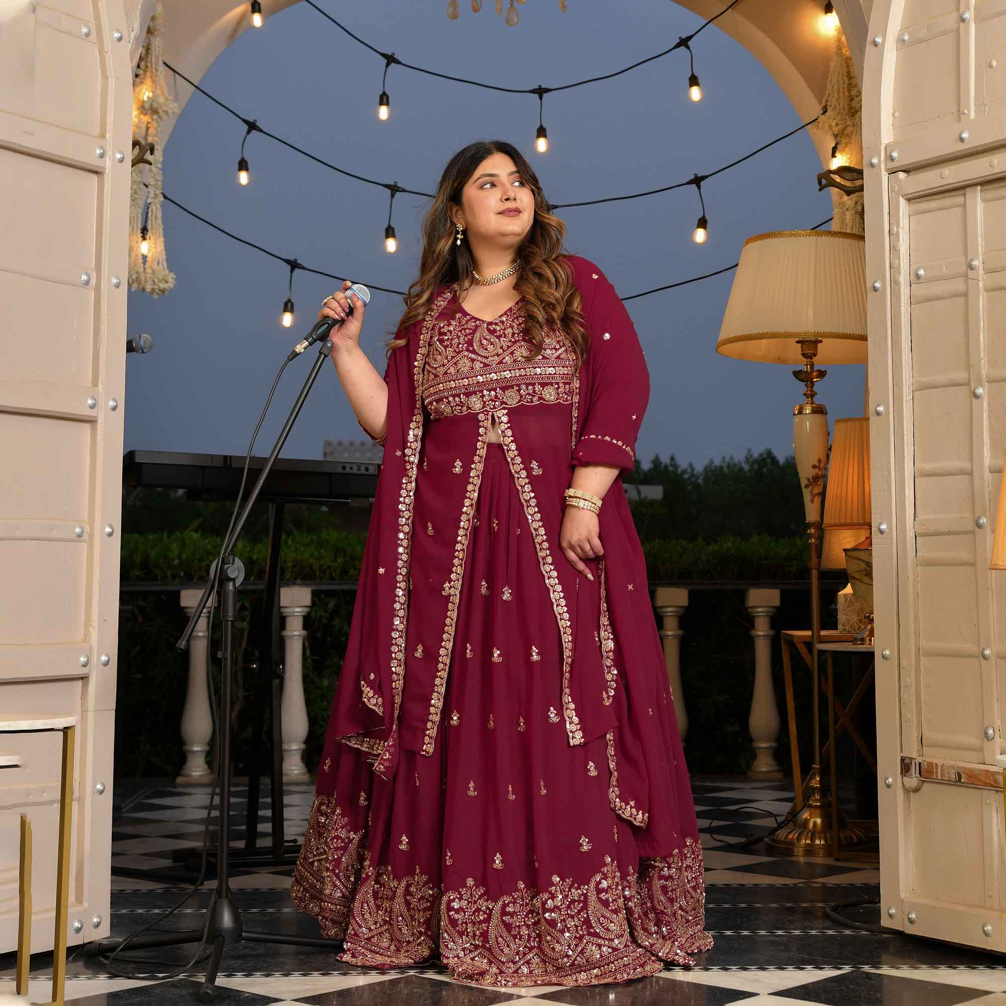 Mehbooba- Rose Magenta Cutdana Embroidered Georgette Lehenga Set