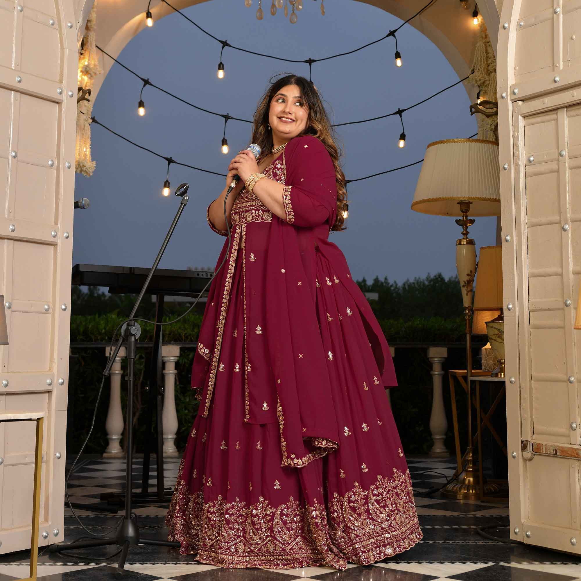 Mehbooba- Rose Magenta Cutdana Embroidered Georgette Lehenga Set