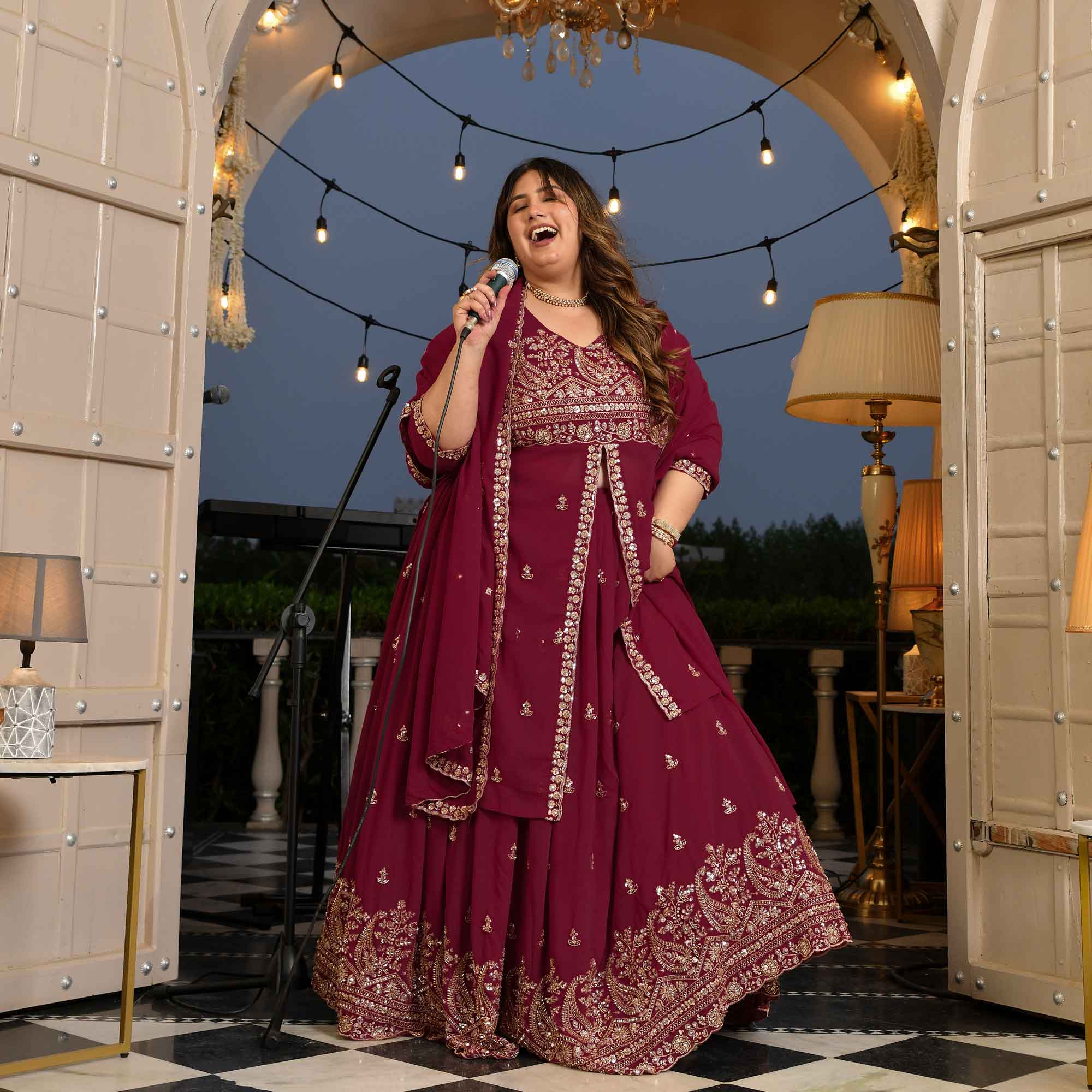 Mehbooba- Rose Magenta Cutdana Embroidered Georgette Lehenga Set