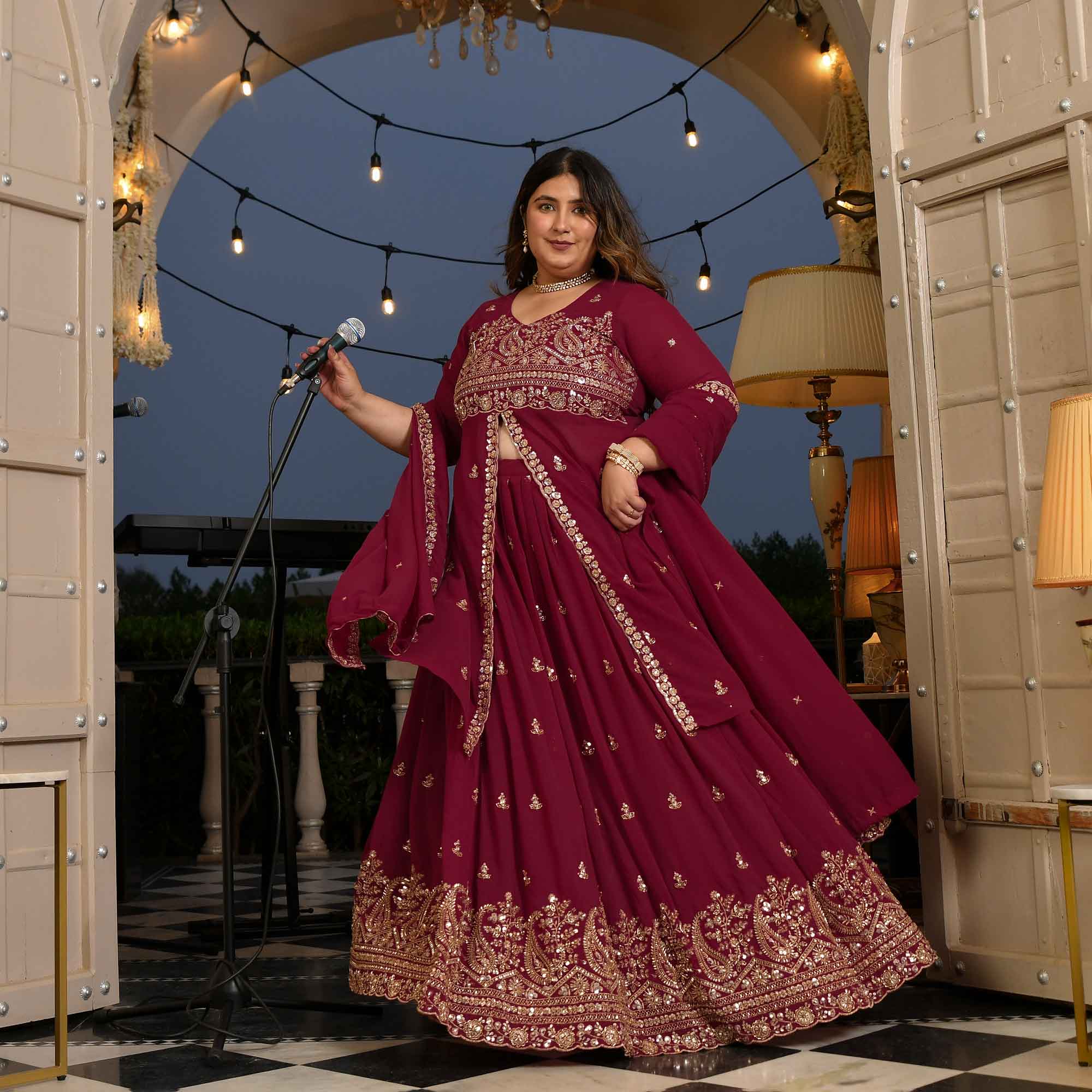 Mehbooba- Rose Magenta Cutdana Embroidered Georgette Lehenga Set