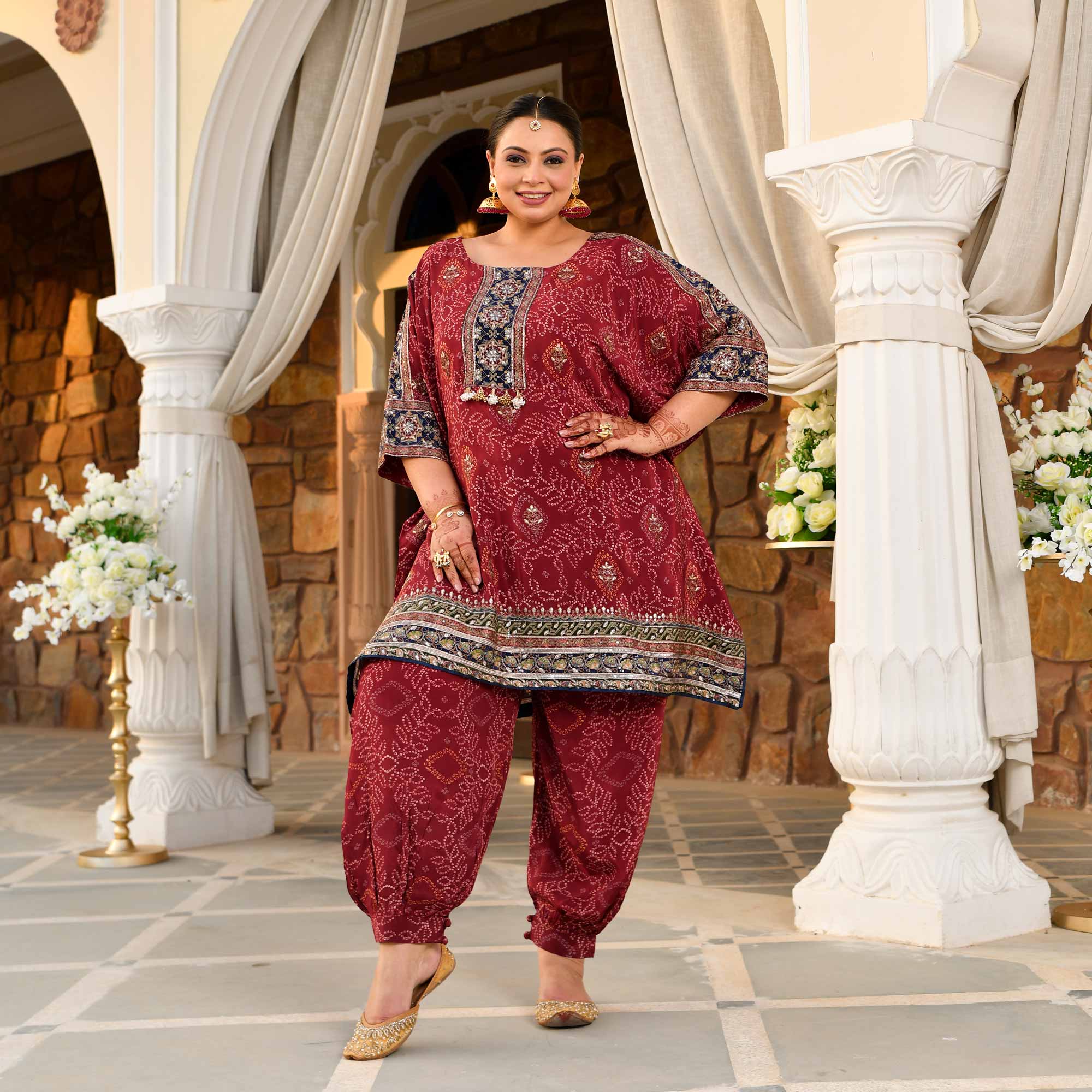 Mehrangarh- Deep Maroon Fusion Bandhani Pure Crepe Co-Ord Set